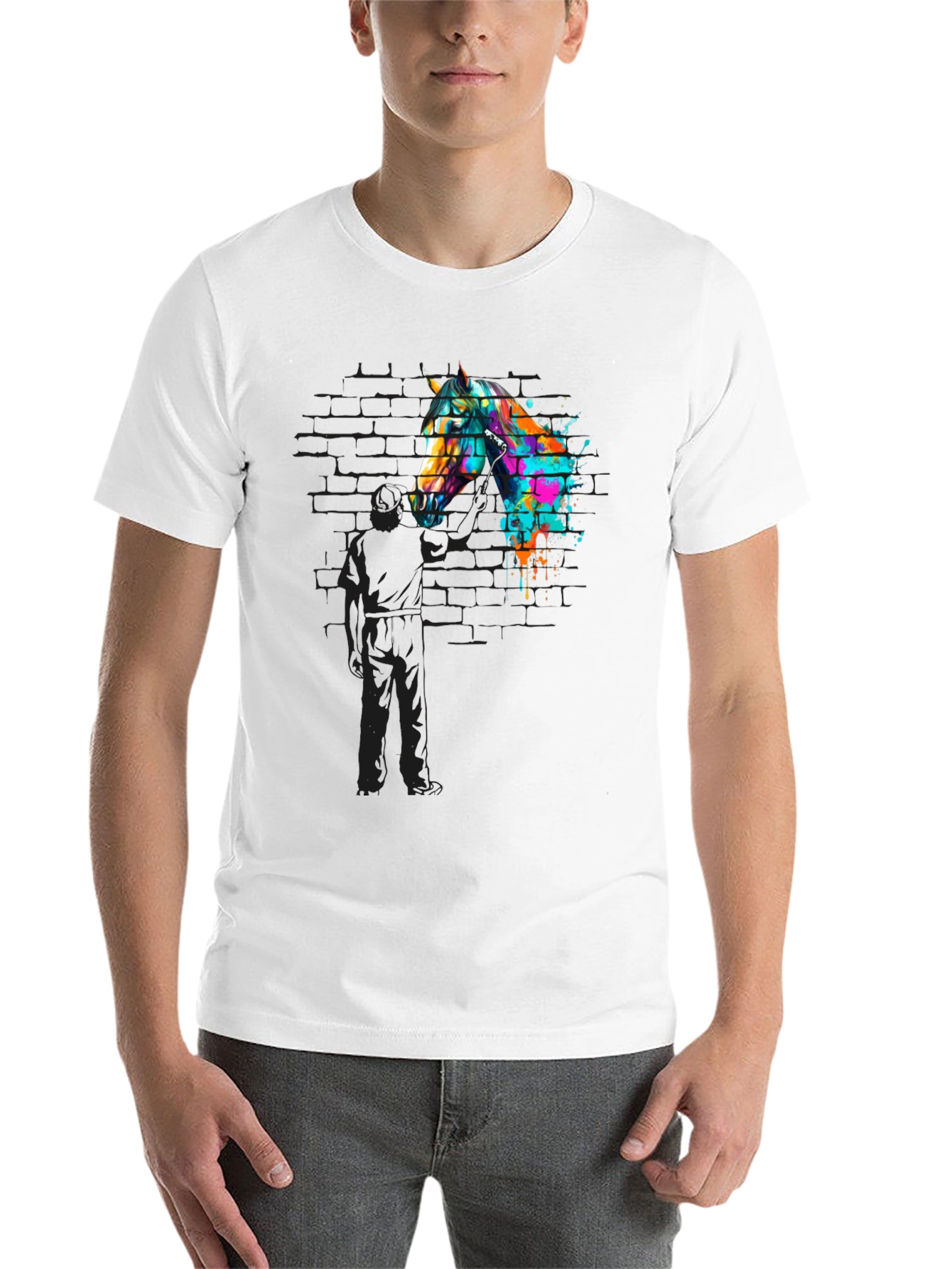 Black Abstract Horse Graphic Tee - Men's Black T-Shirt view 14