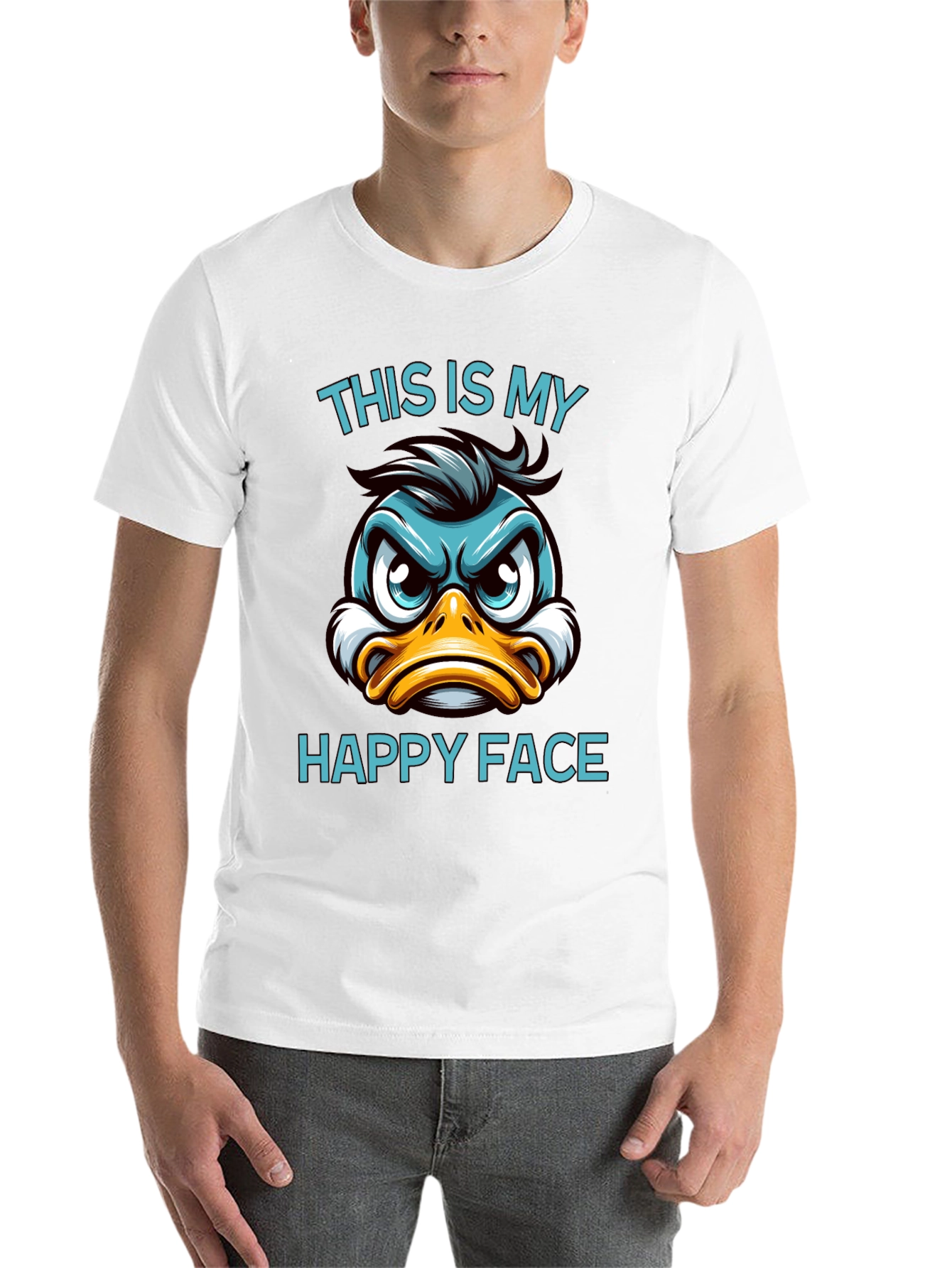 Black Funny Duck Happy Face Graphic T-Shirt view 14
