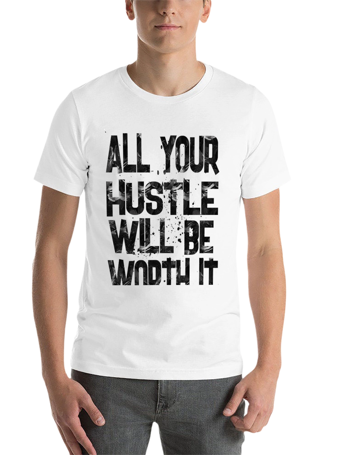 Black Abstract Word Art Graphic Tee - Black Cotton T-Shirt view 14