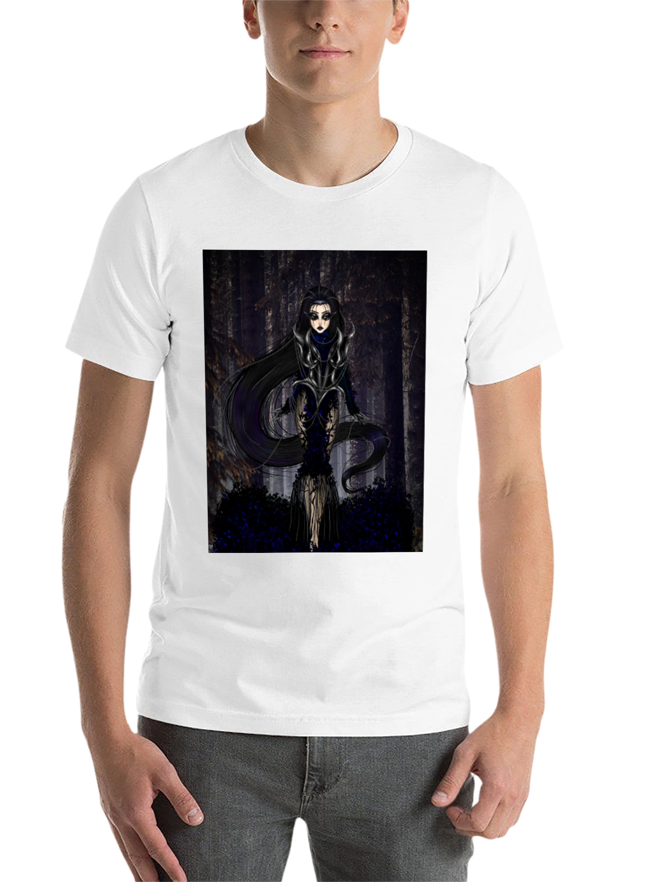 Black Gothic Forest Woman Graphic Print T-Shirt view 14