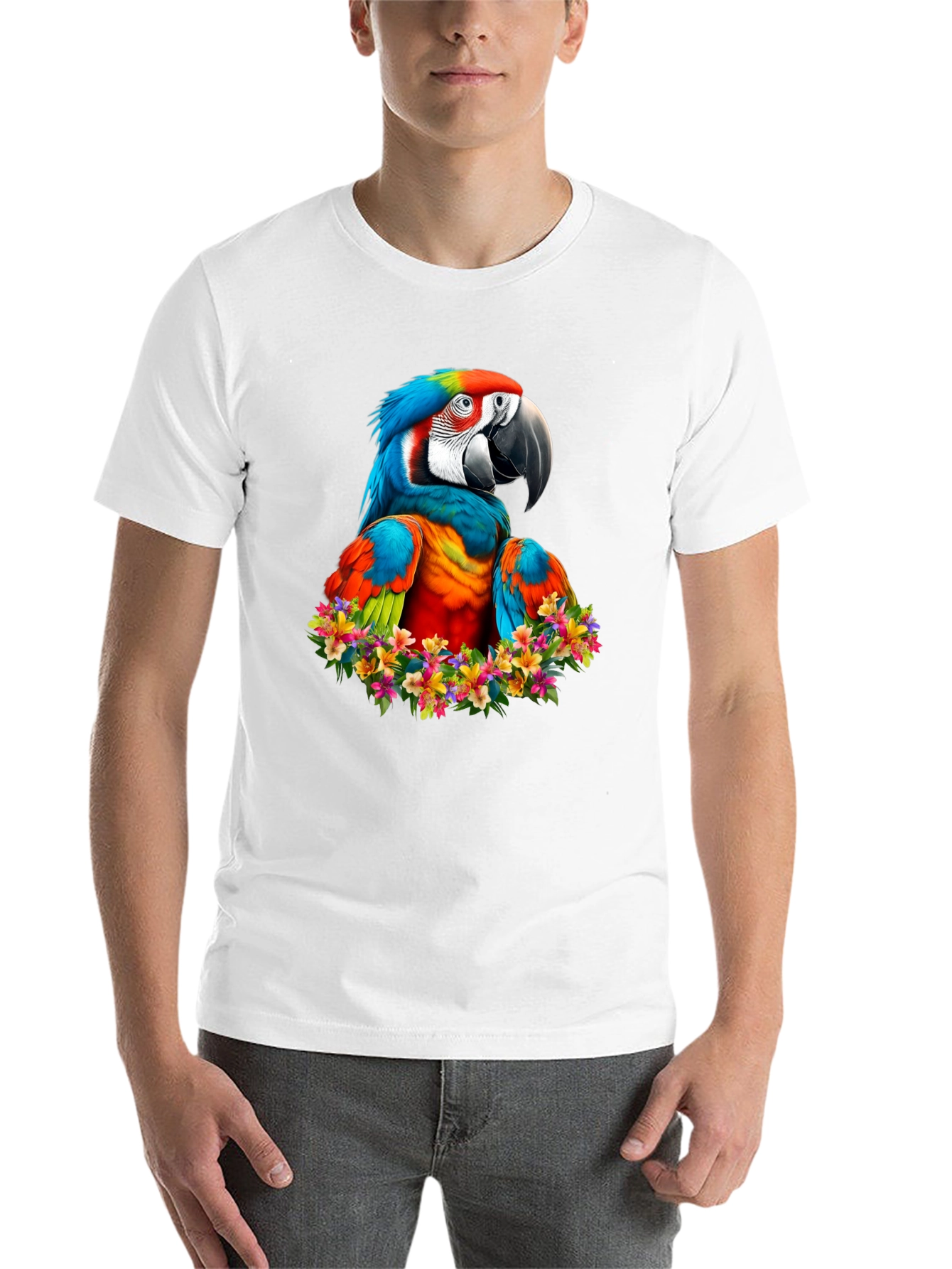 Black Macaw Parrot Floral Wreath Graphic T-Shirt view 14