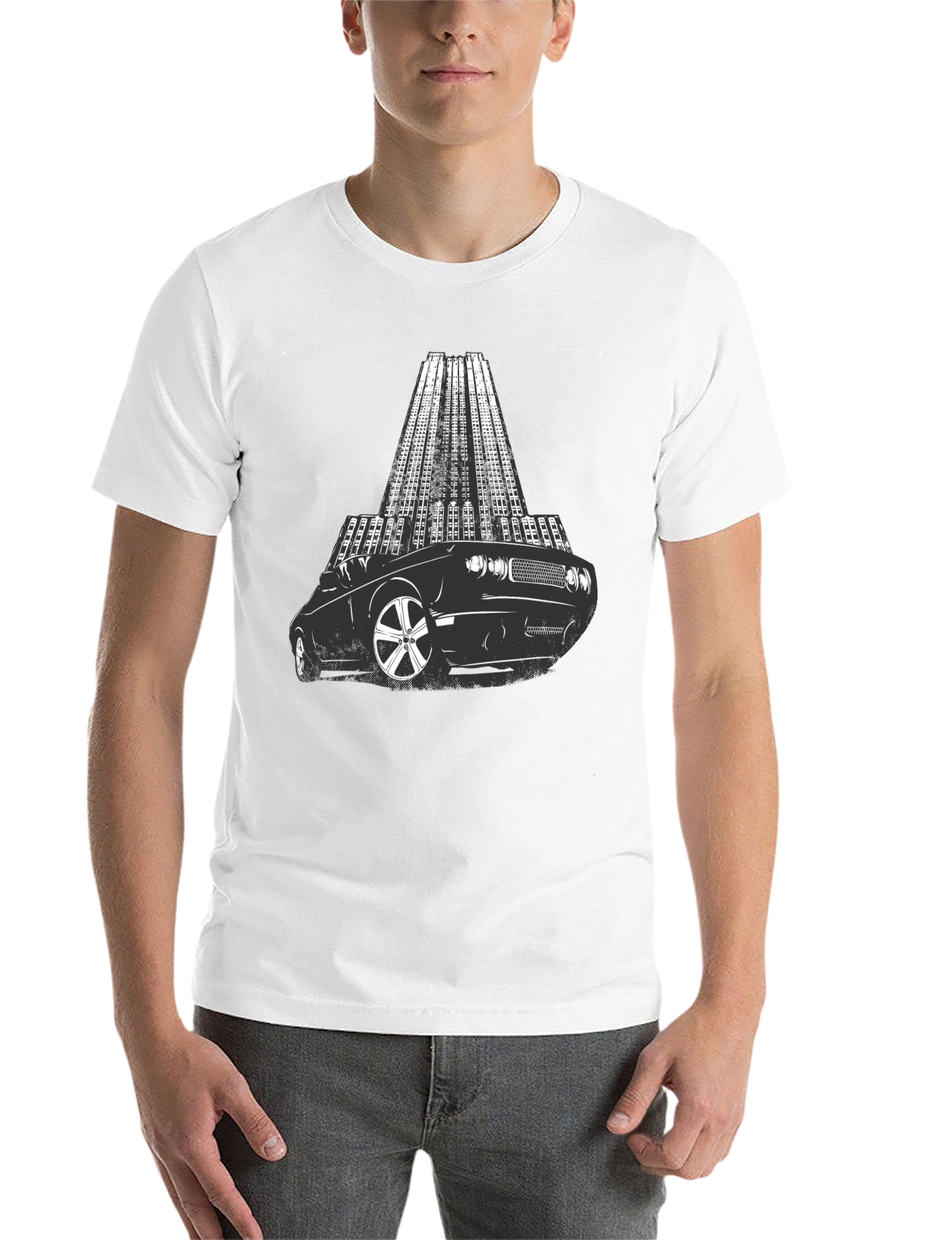 Black Retro Car & Cityscape Graphic Tee - Cool Black T-Shirt view 14