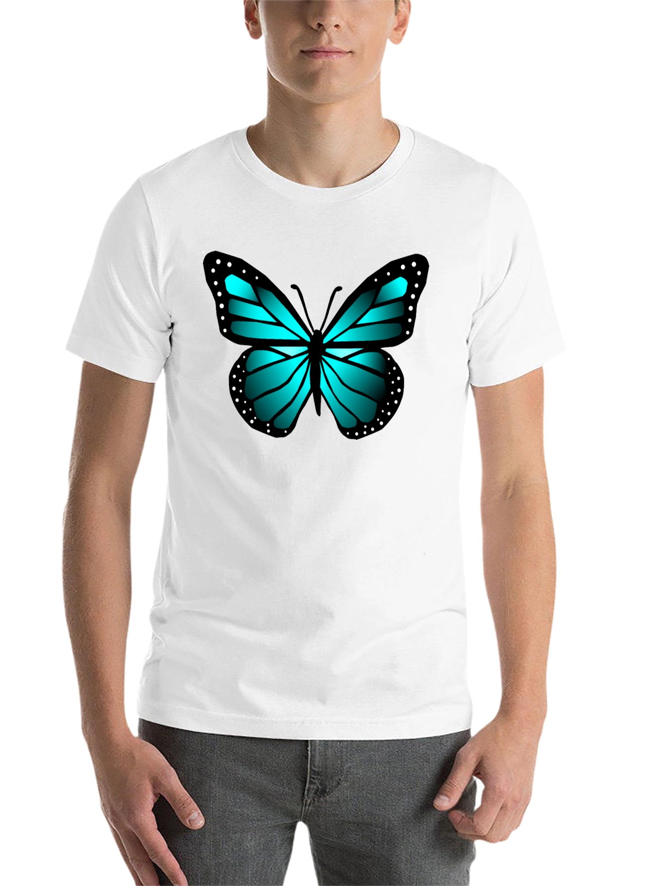 Black Blue Butterfly Graphic Black Tee view 14
