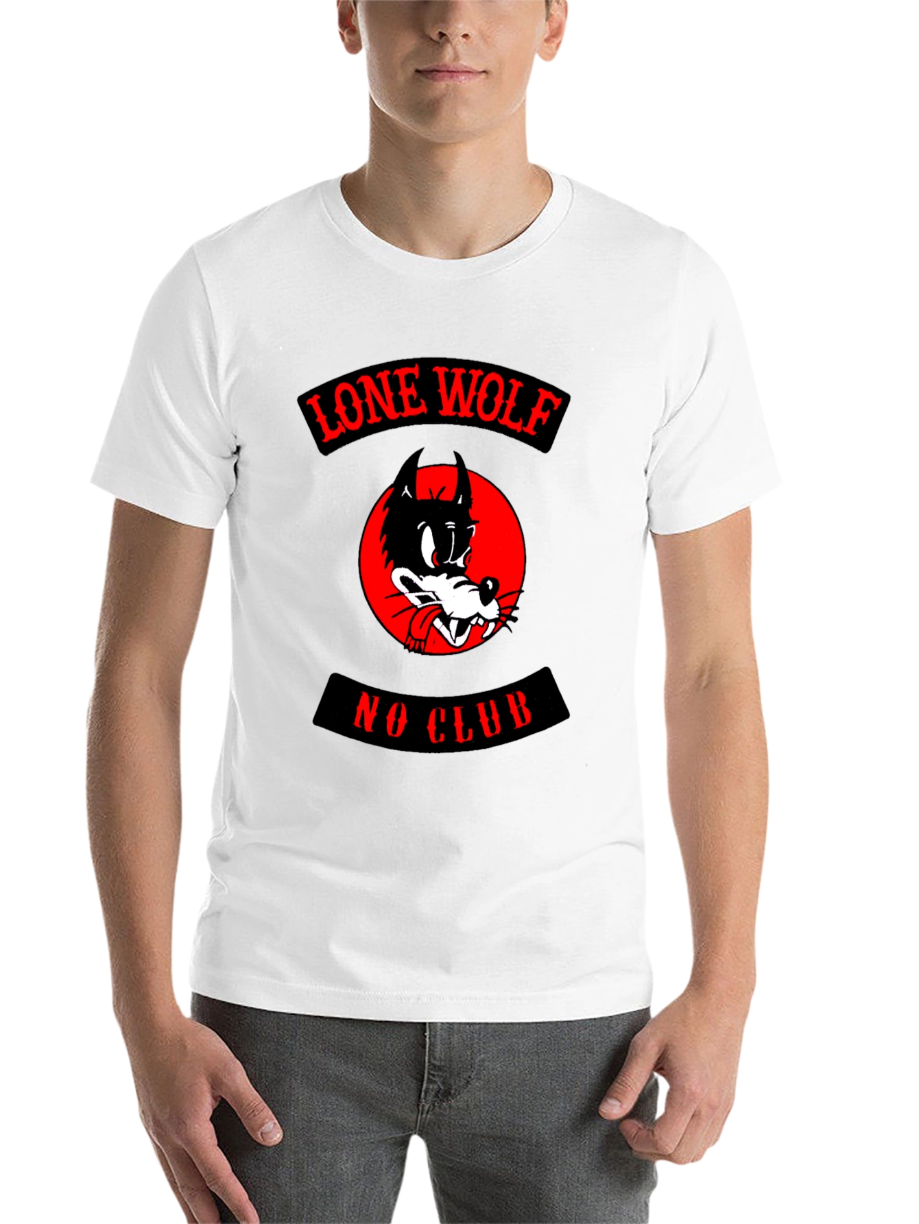 Black Lone Wolf No Club T-Shirt - Black Cotton Tee view 14