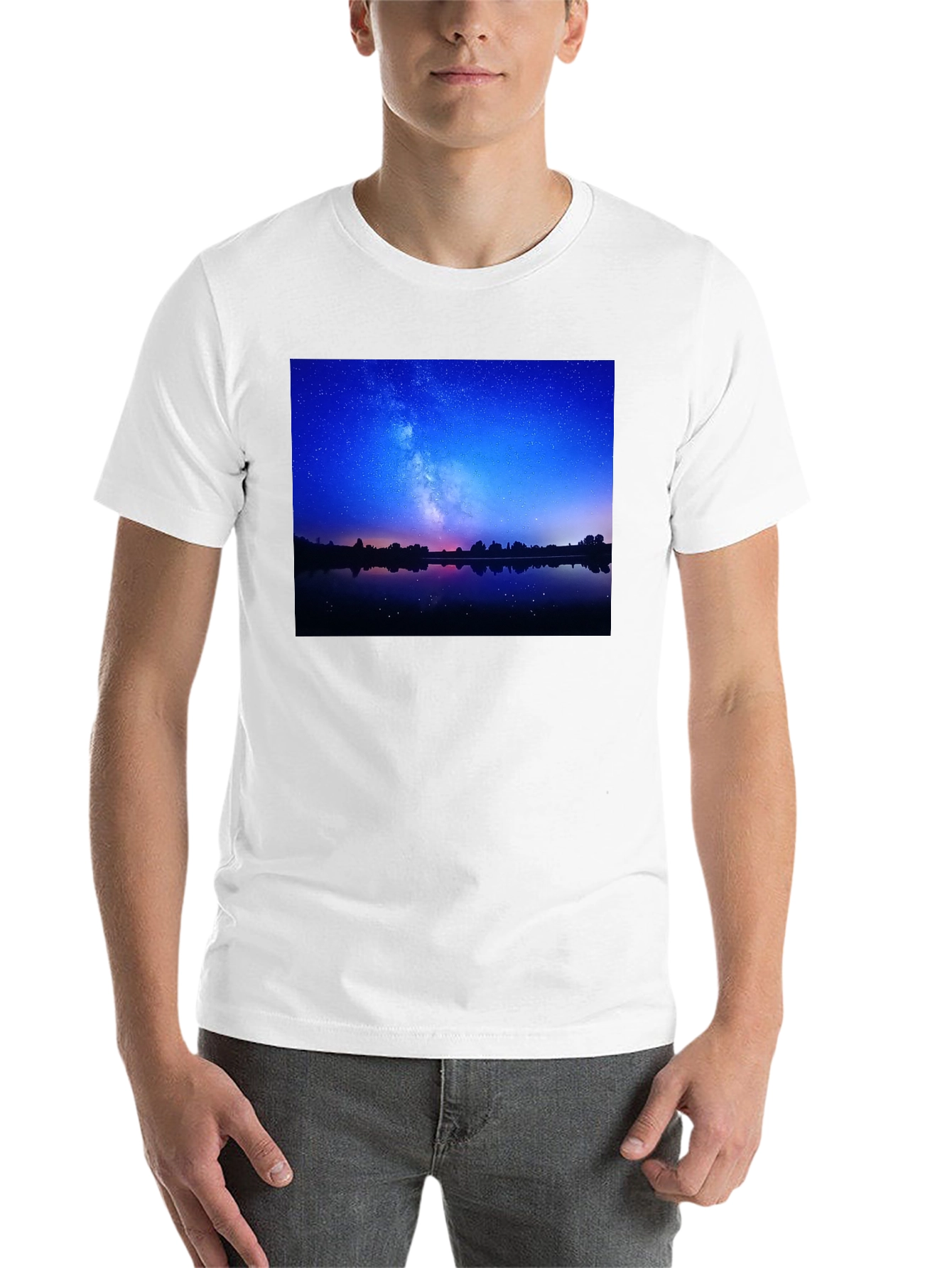 Black Night Sky Reflection Graphic T-Shirt view 14