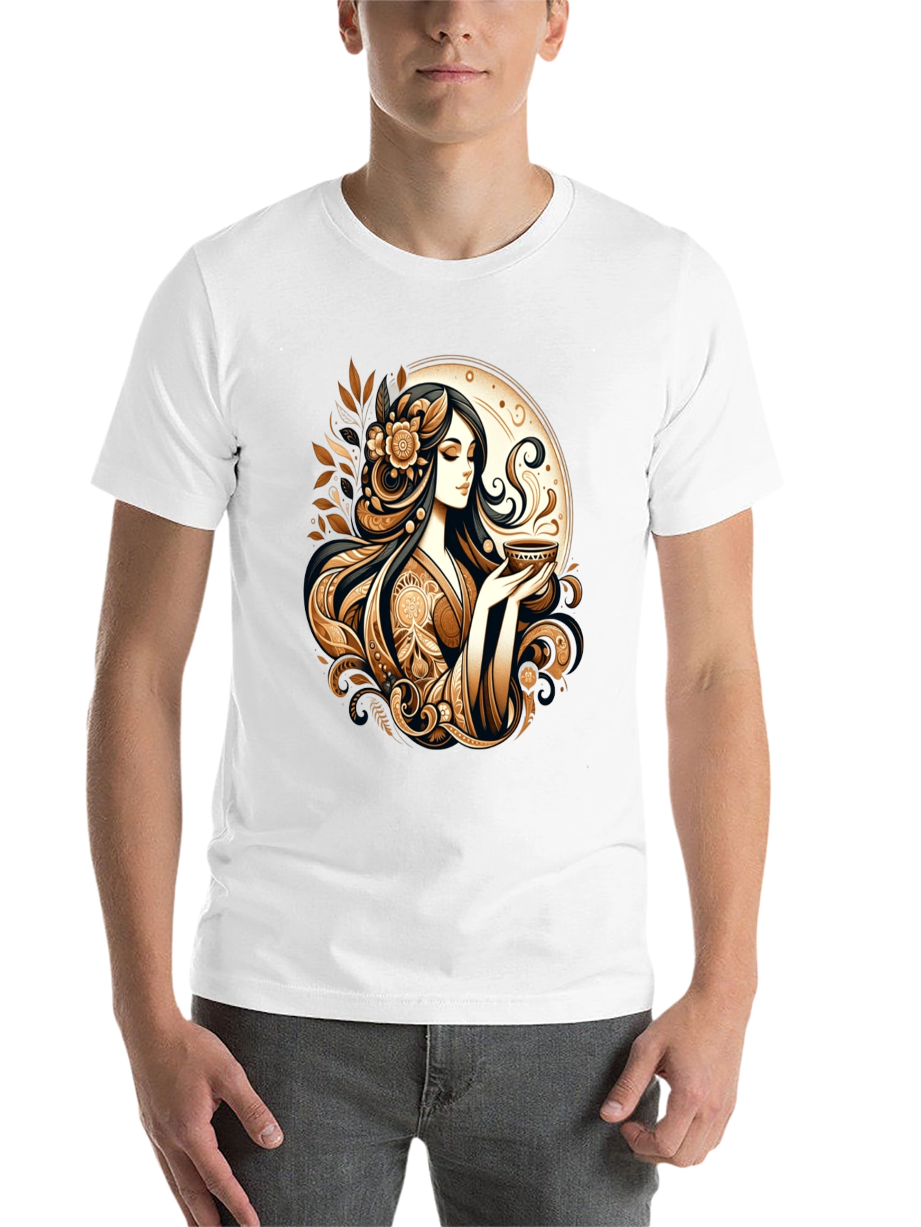 Black Elegant Woman Tea Art Graphic Tee view 14