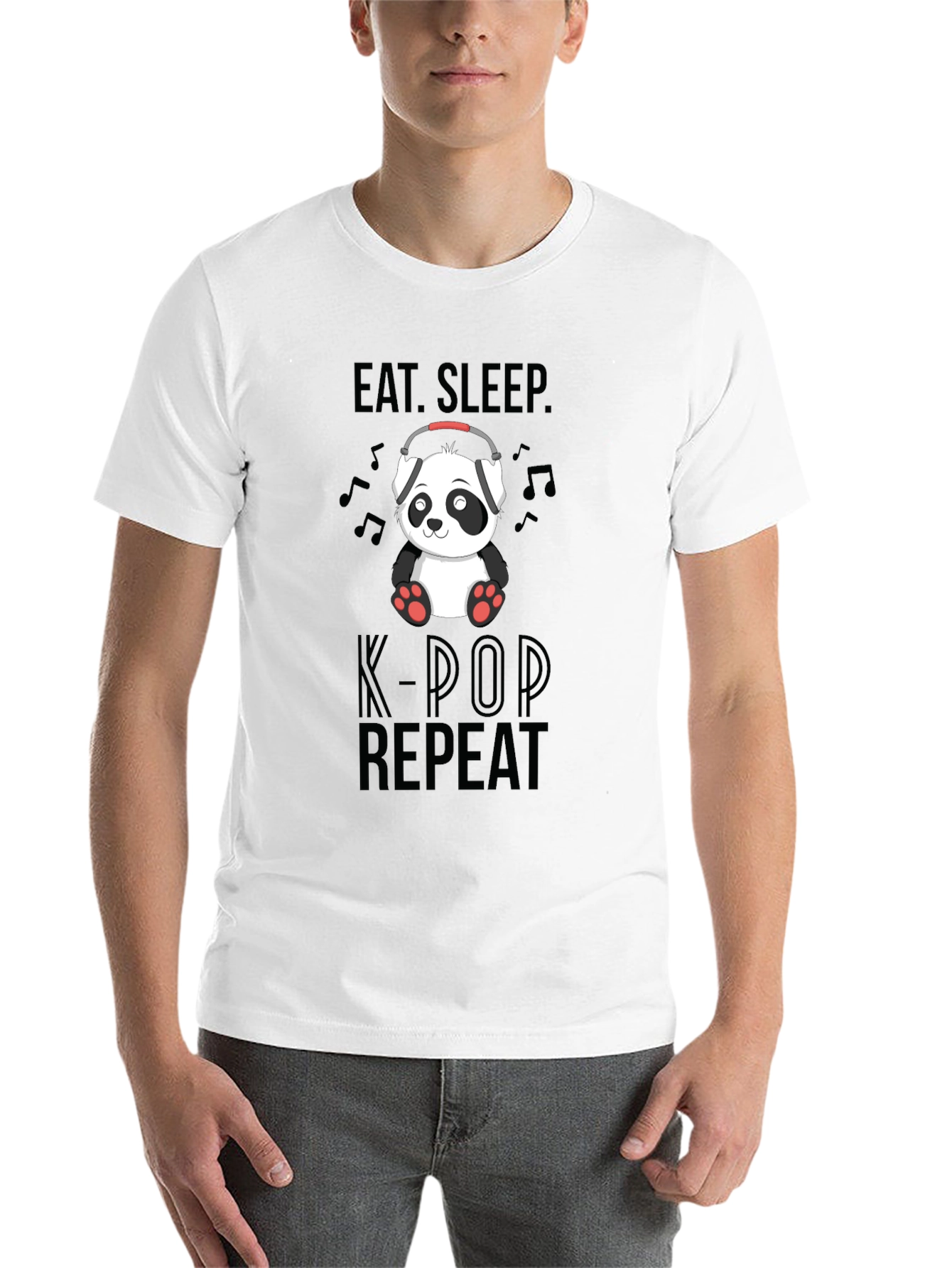 Black Eat, Sleep, K-Pop Repeat Panda Graphic Tee view 14