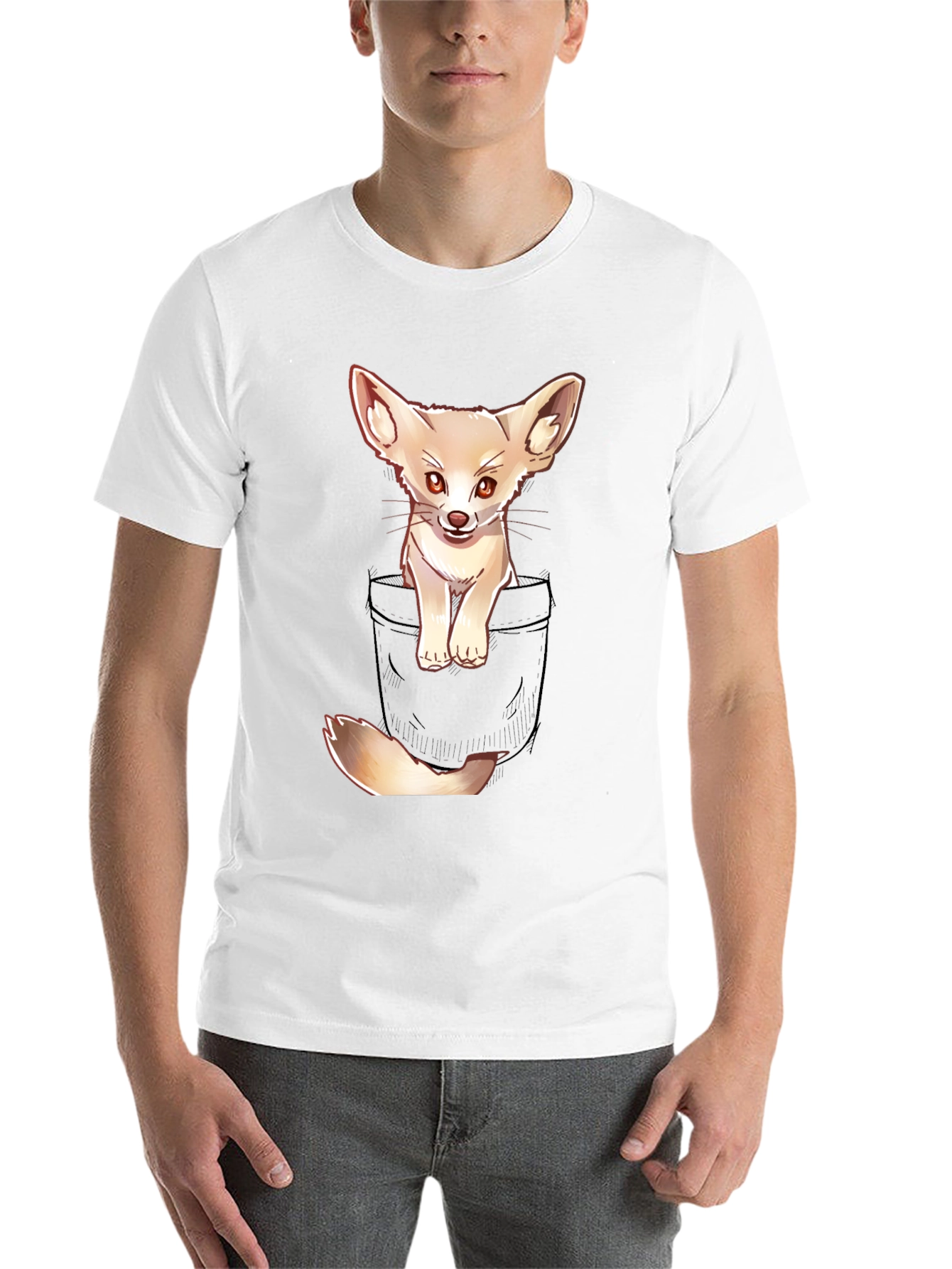Black Cute Fennec Fox Pocket T-Shirt view 14