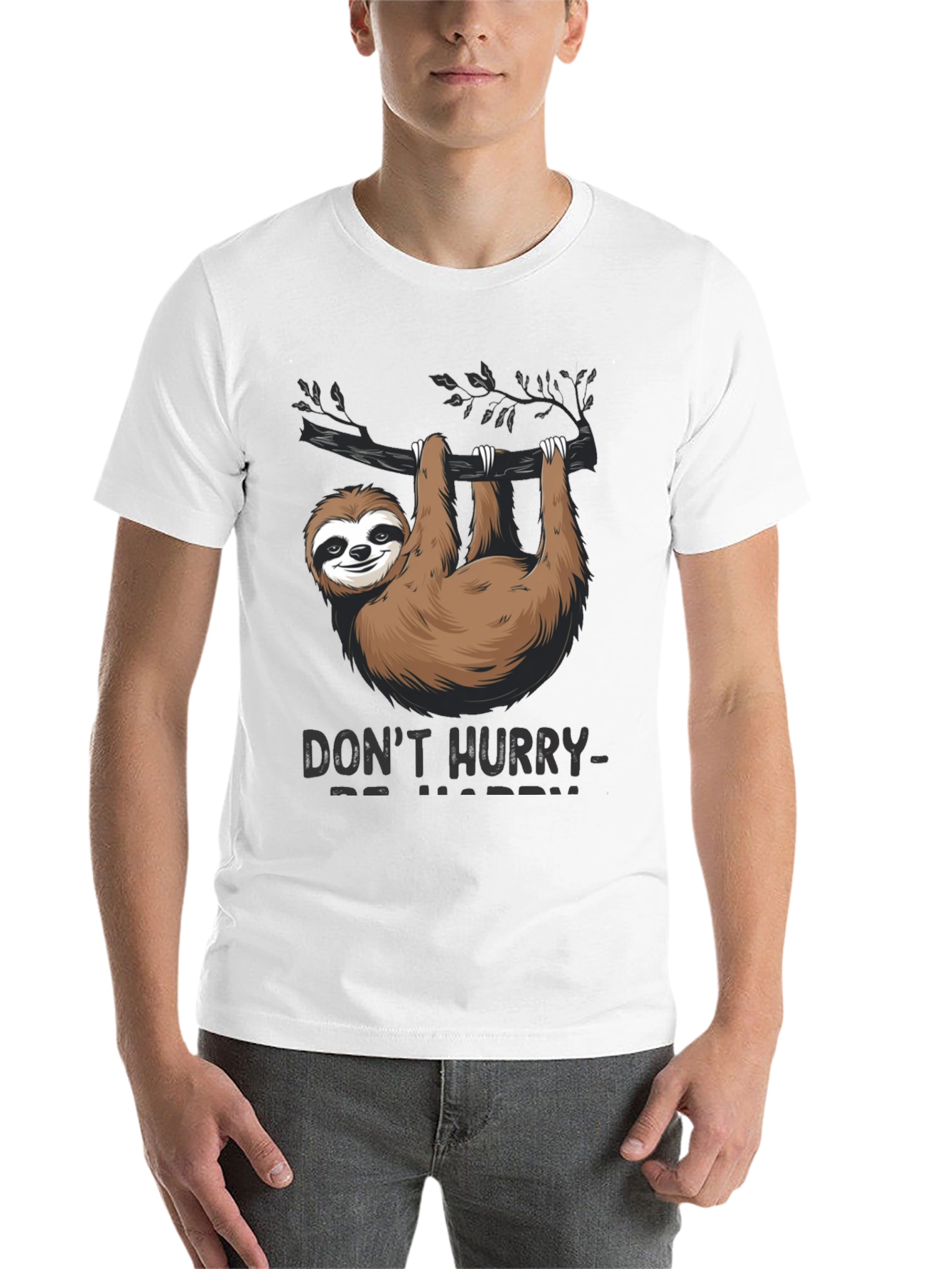 Black Don't Hurry Be Happy Sloth T-Shirt view 14