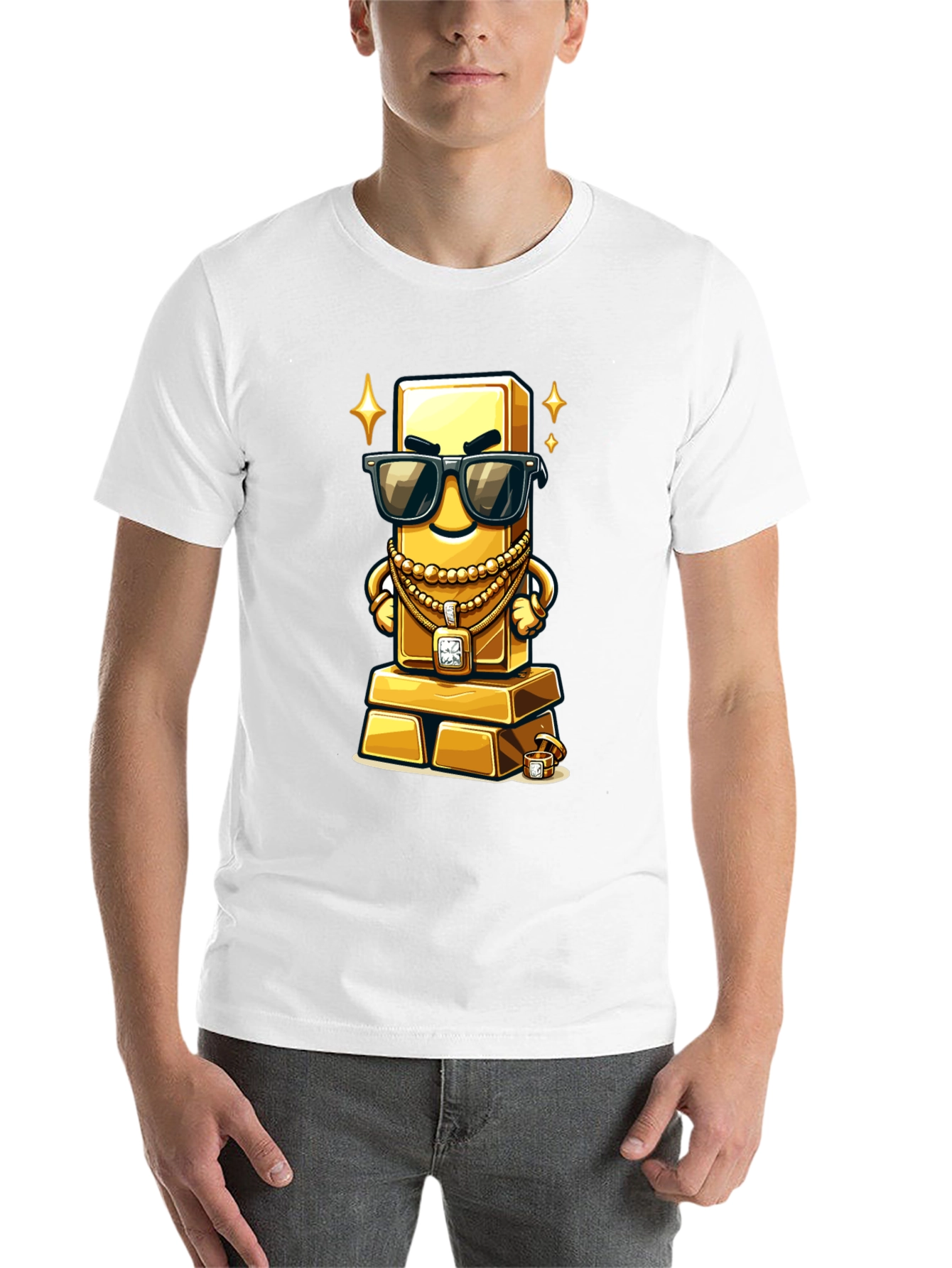 Black Gold Bar Cartoon Graphic Tee view 14