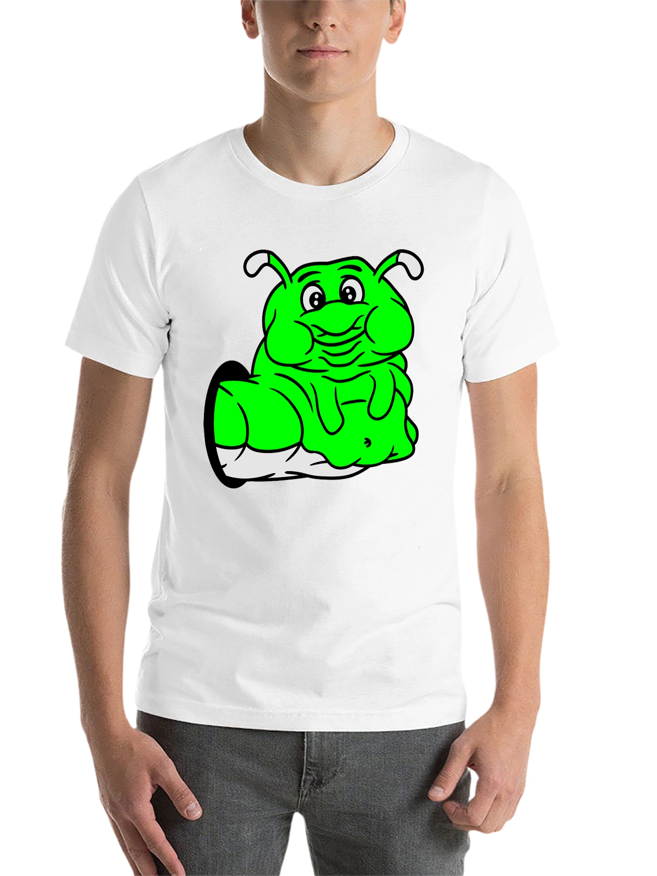 Black Green Cartoon Character Black T-Shirt view 14