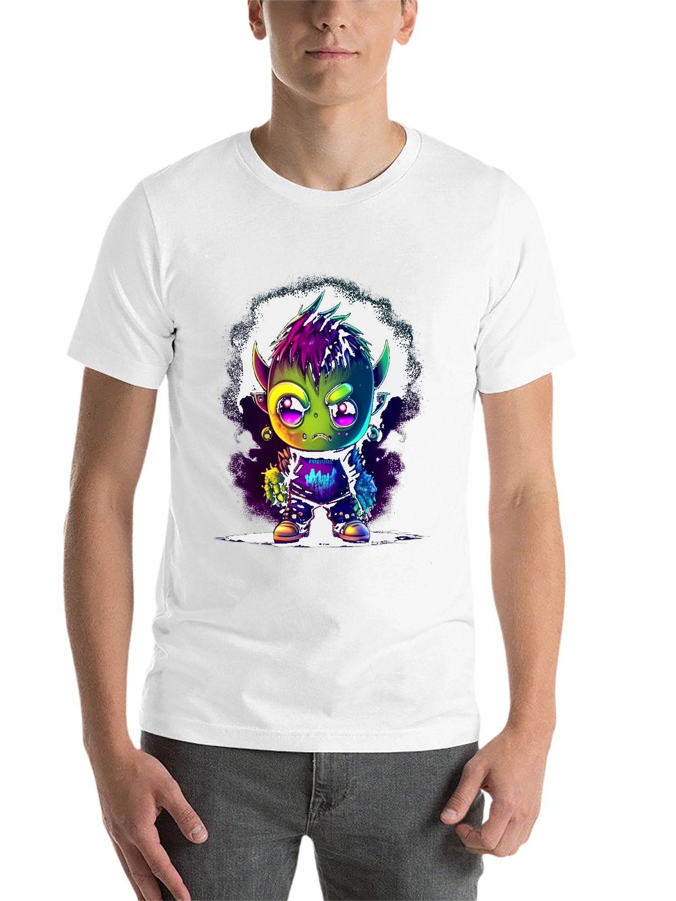 Black Cartoon Monster Graphic Tee - Black Unisex T-Shirt view 14