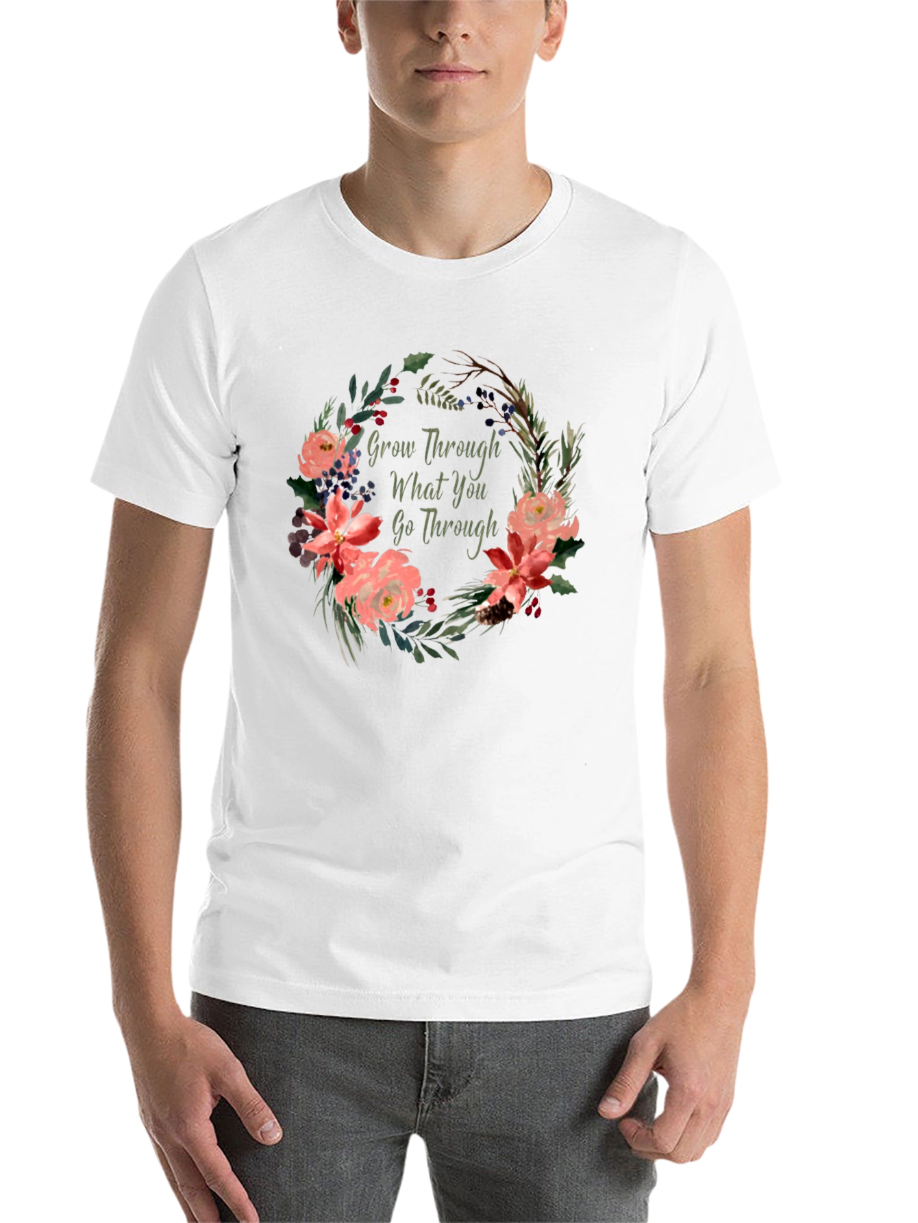 Black Floral Grow Through What You Go Through T-Shirt view 14