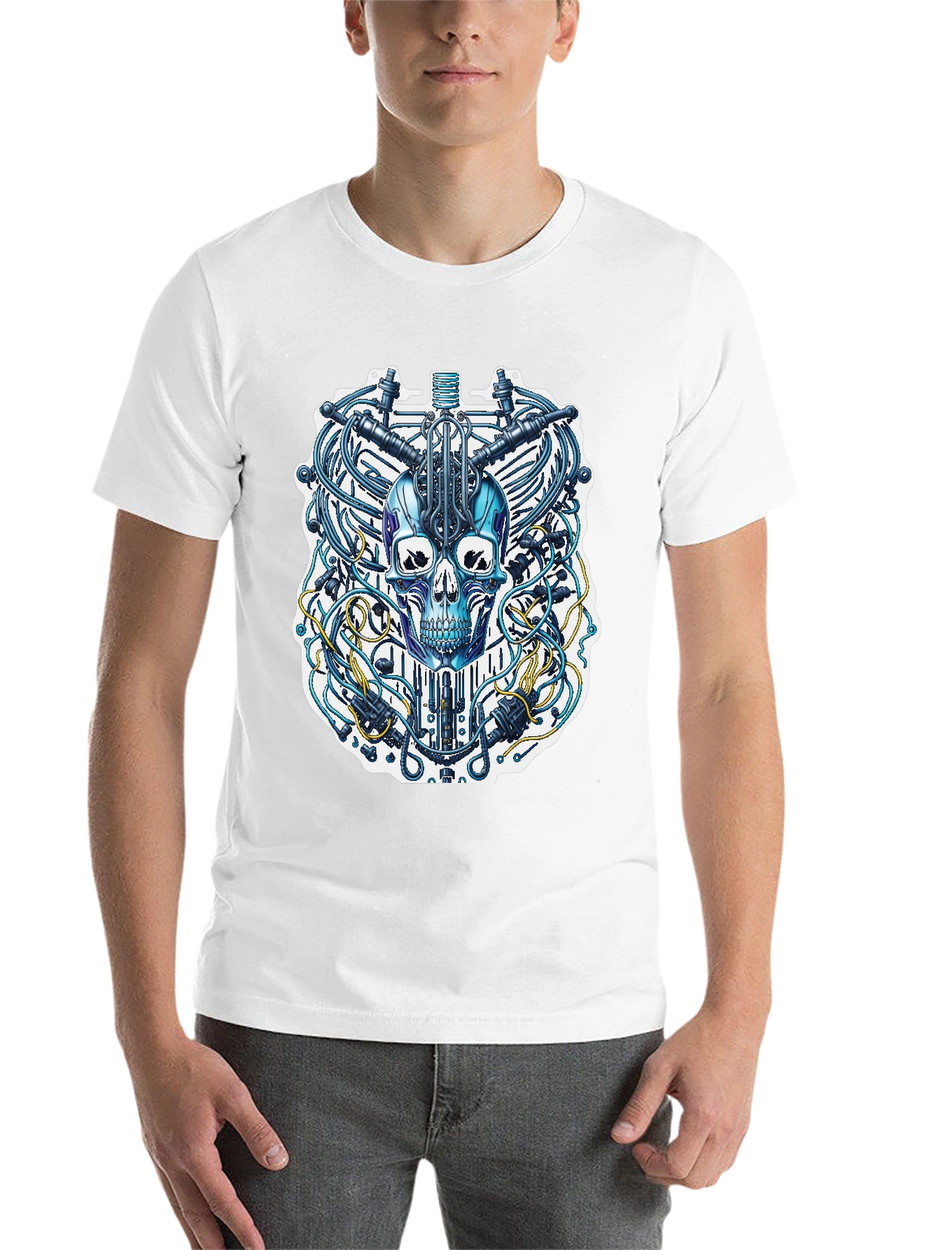 Black Cyberpunk Skull T-Shirt - Unique Design view 14