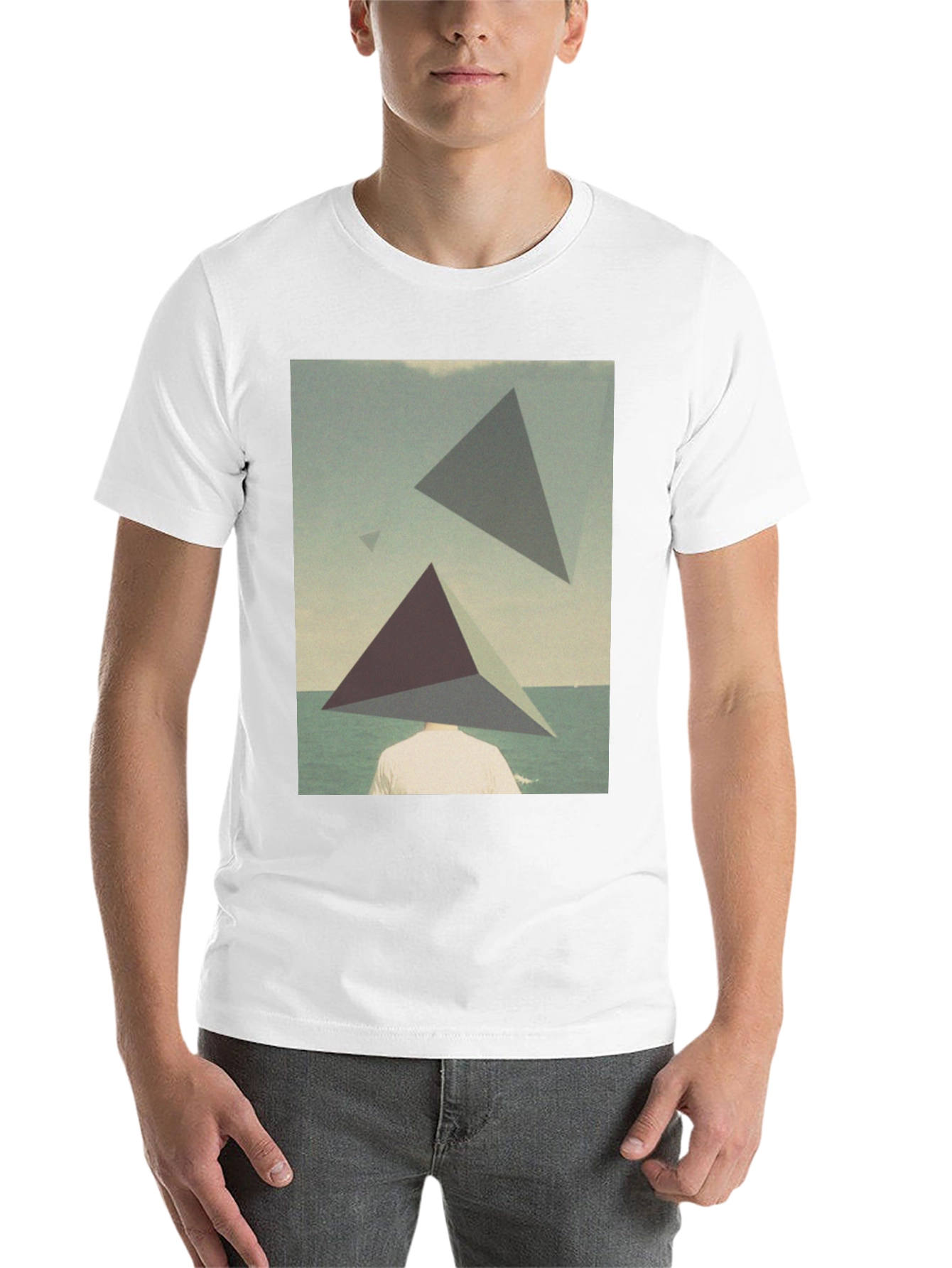 Black Abstract Triangle Graphic Tee - Men's Black T-Shirt view 14