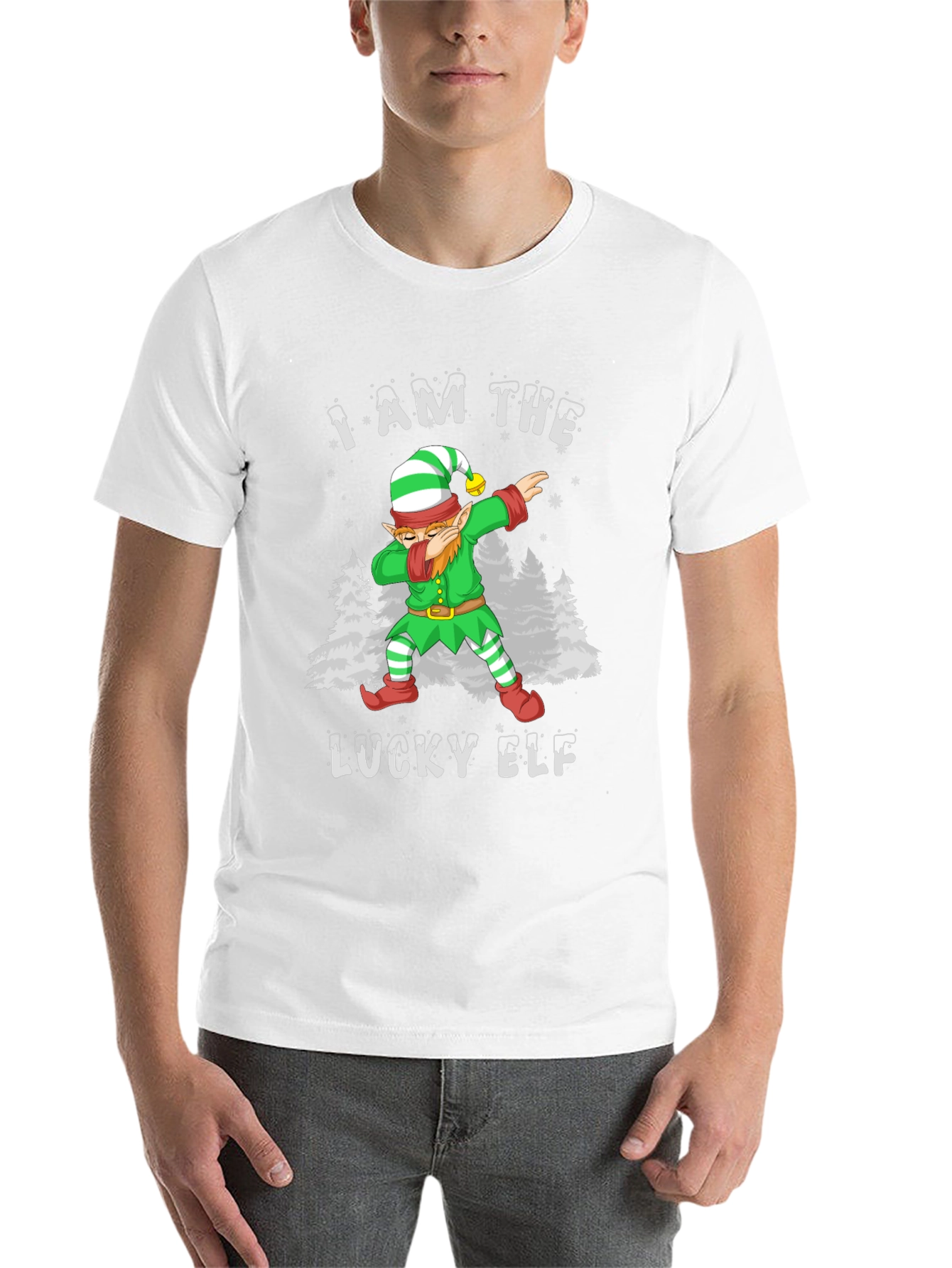 Black Lucky Elf Dabbing Christmas T-Shirt view 14