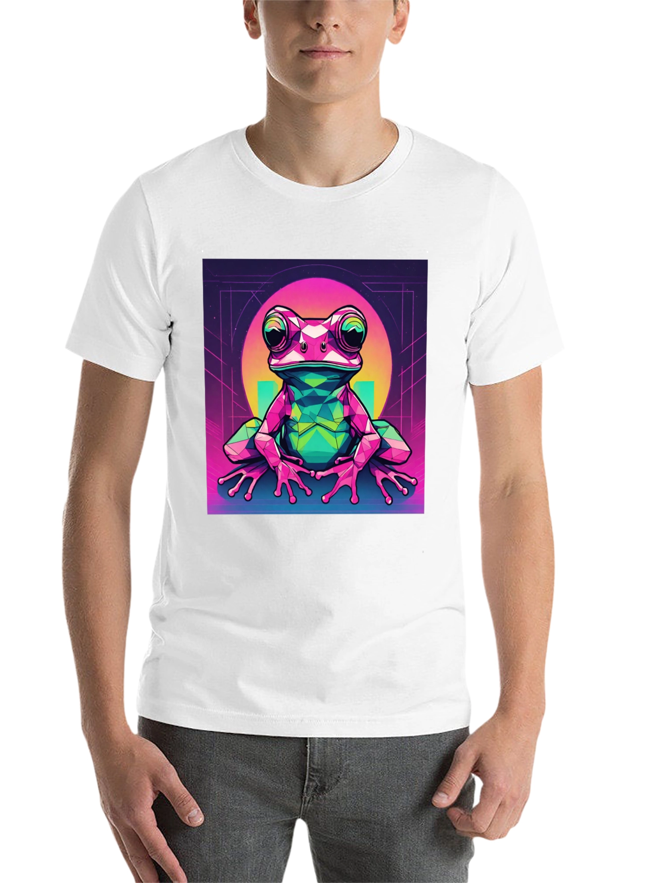 Black Geometric Frog Graphic Tee - Cool Polygon Design view 14