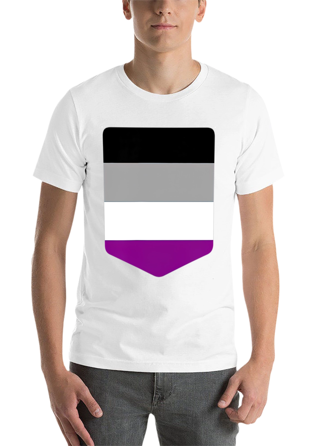 Black Asexual Pride Flag T-Shirt - Black Crew Neck Tee view 14