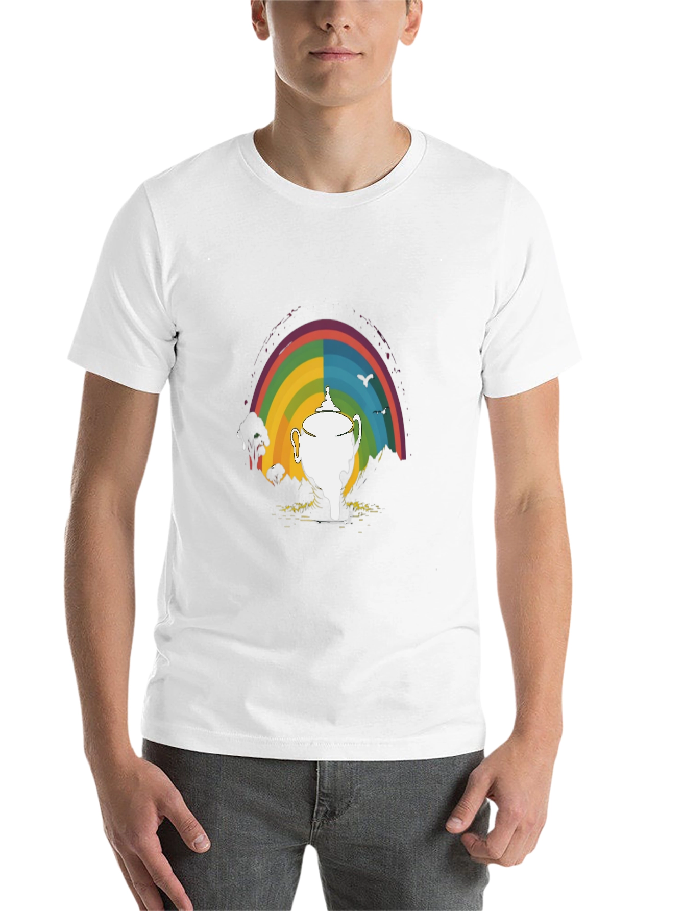 Black Rainbow Trophy Graphic Tee - Unisex Black T-Shirt view 14