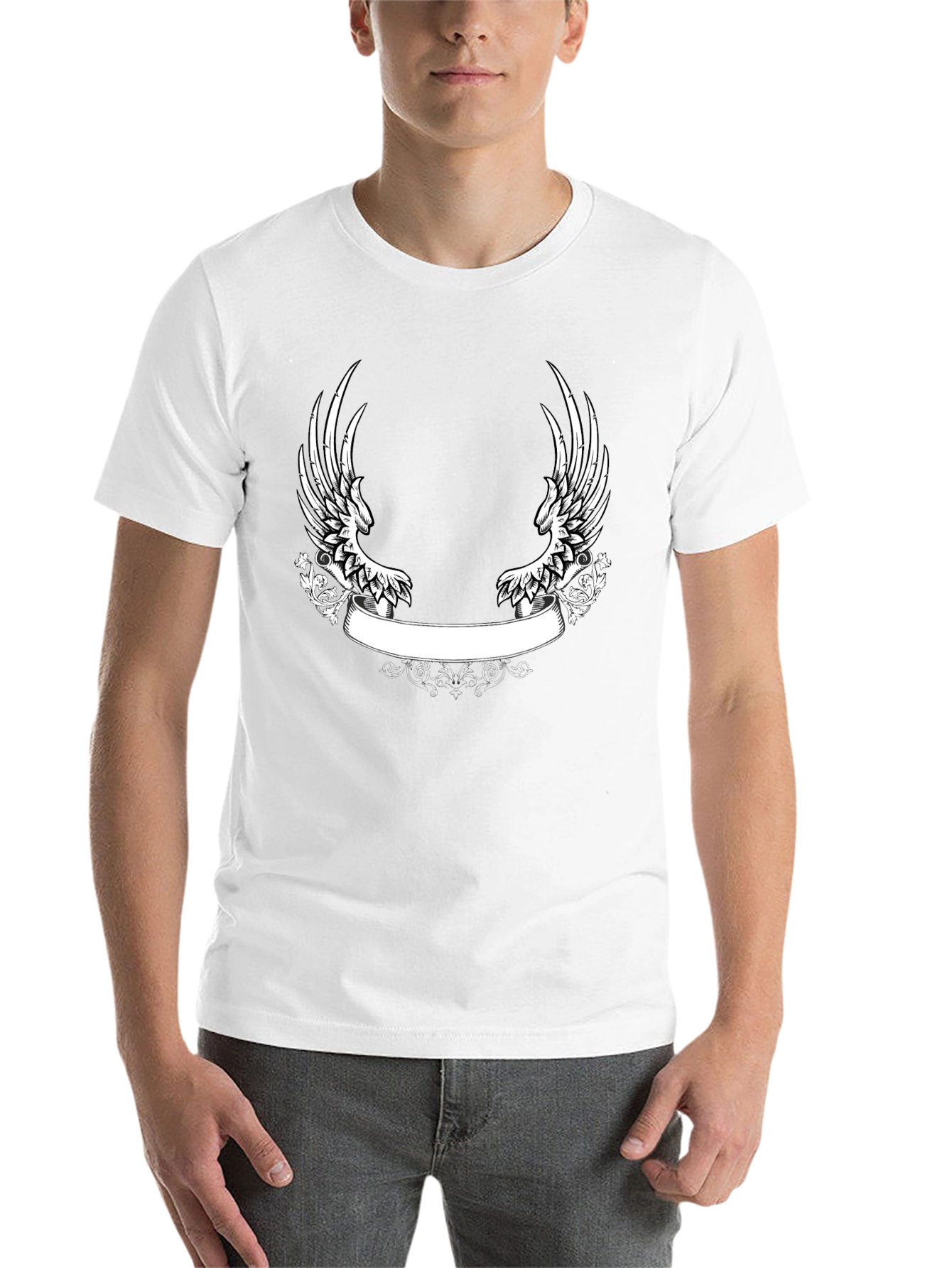 Black Black T-Shirt with Wing and Banner Design view 14