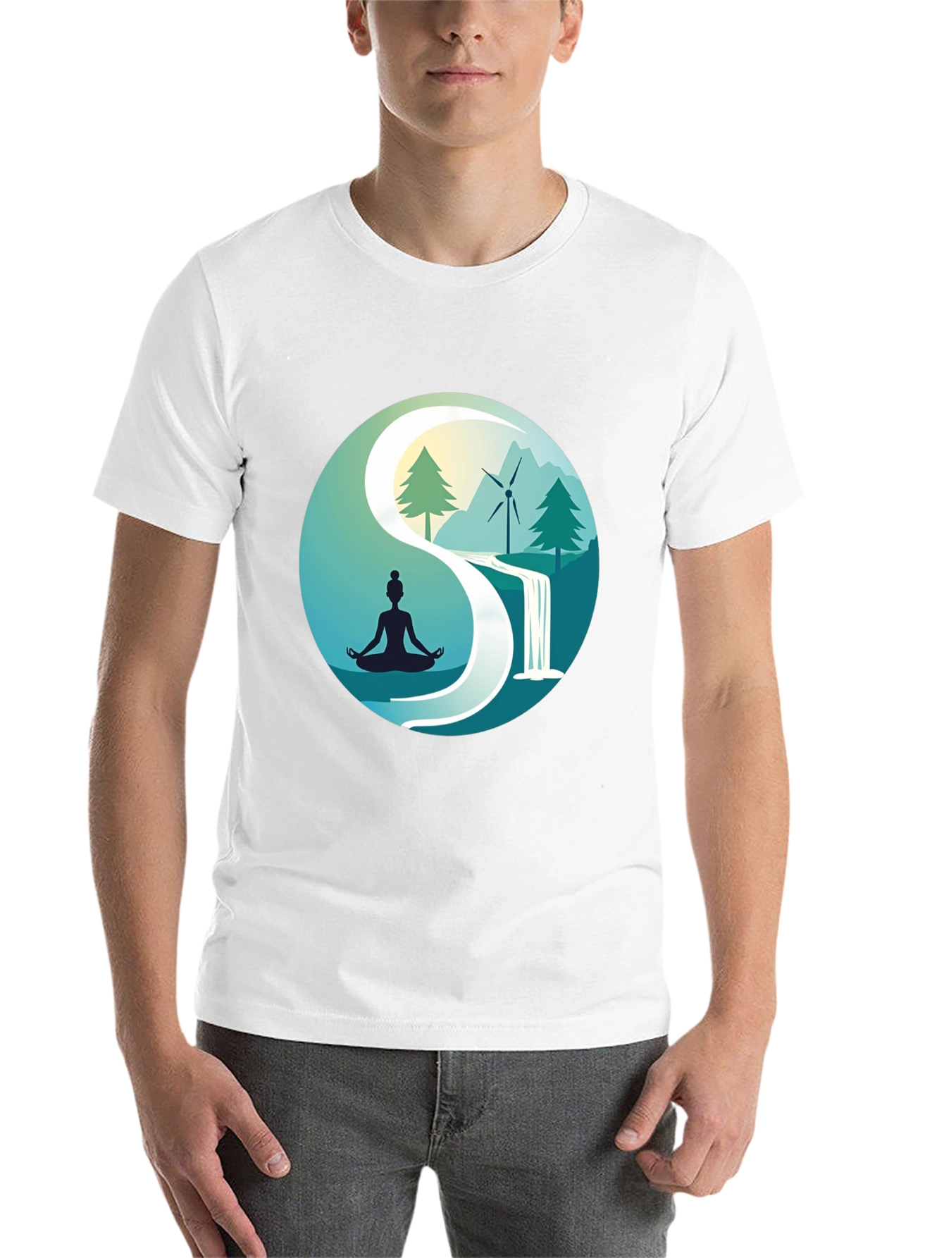 Black Nature Yin Yang T-Shirt - Meditation and Sustainability view 14