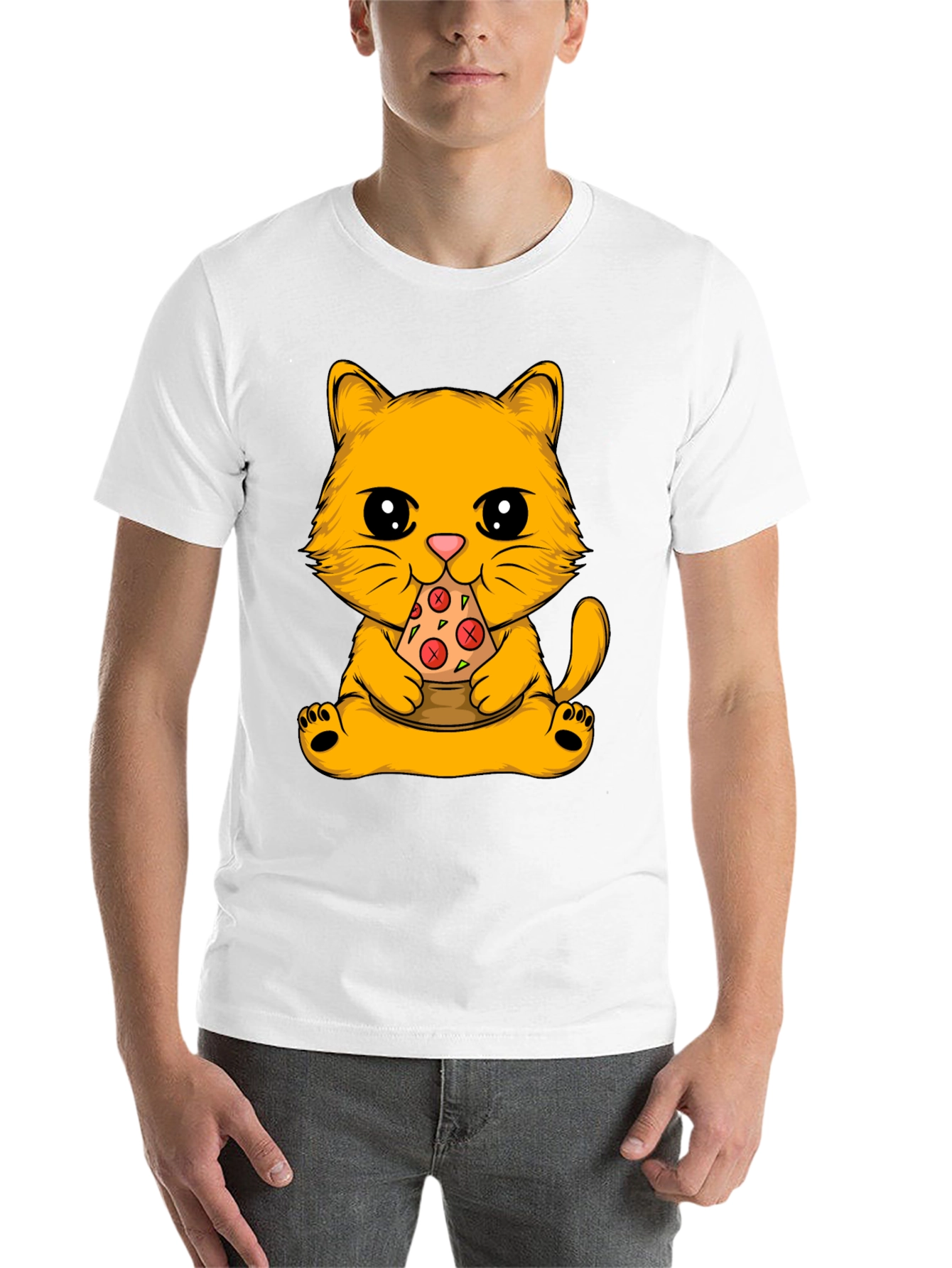 Black Cat Eating Pizza Graphic Tee view 14