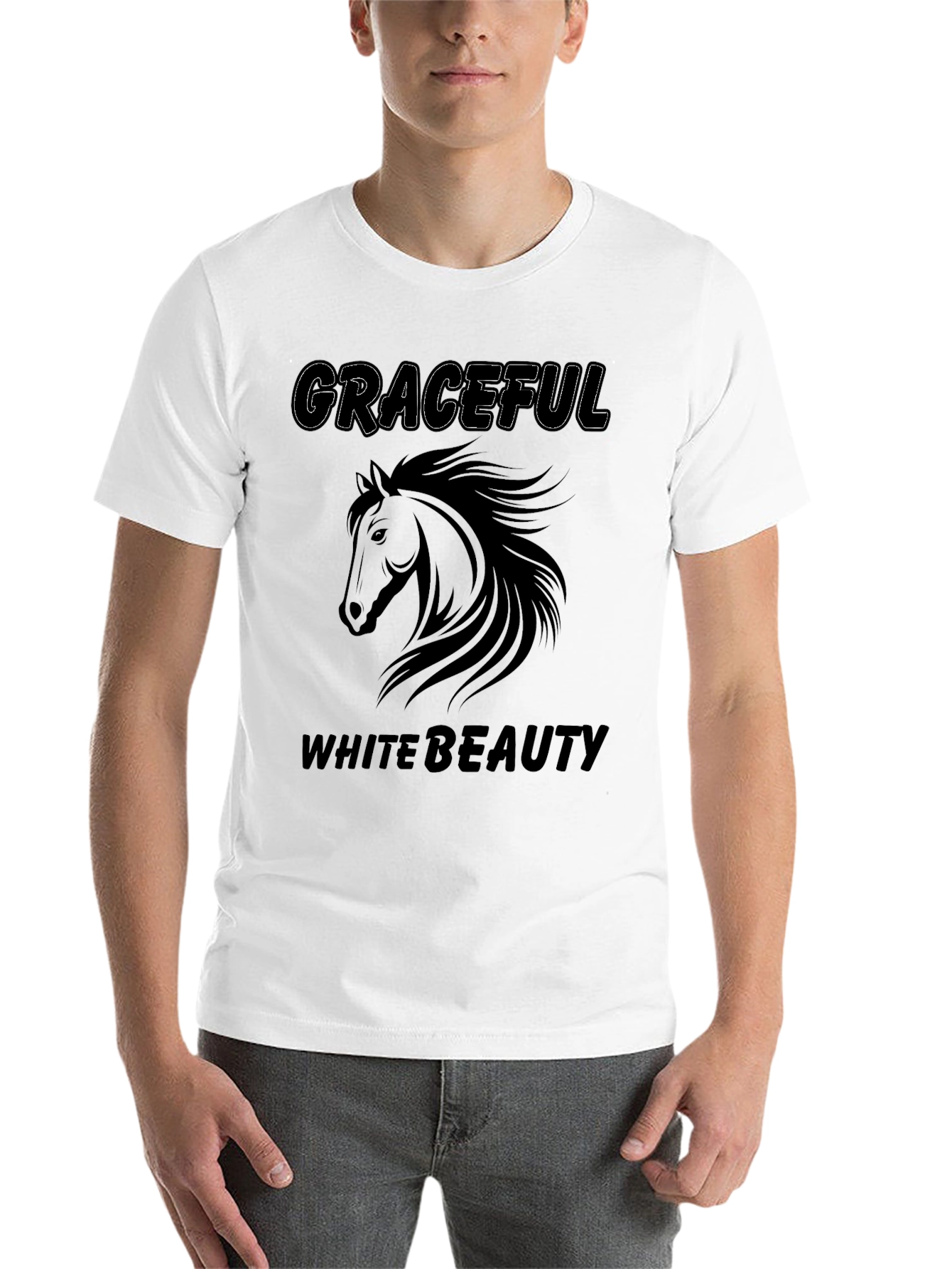 Black Graceful White Beauty Horse Graphic Tee view 14