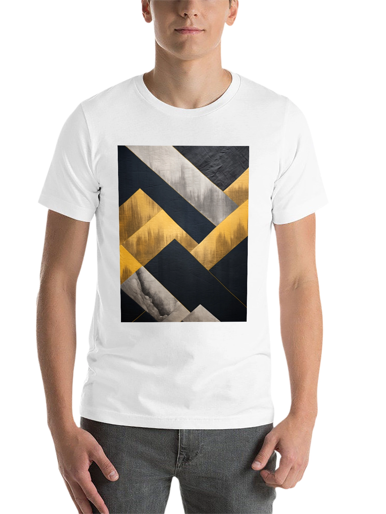 Black Abstract Geometric Art Men's Black T-Shirt view 14