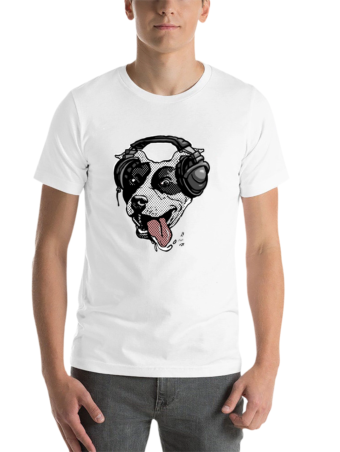 Black Dog with Headphones Graphic T-Shirt view 14