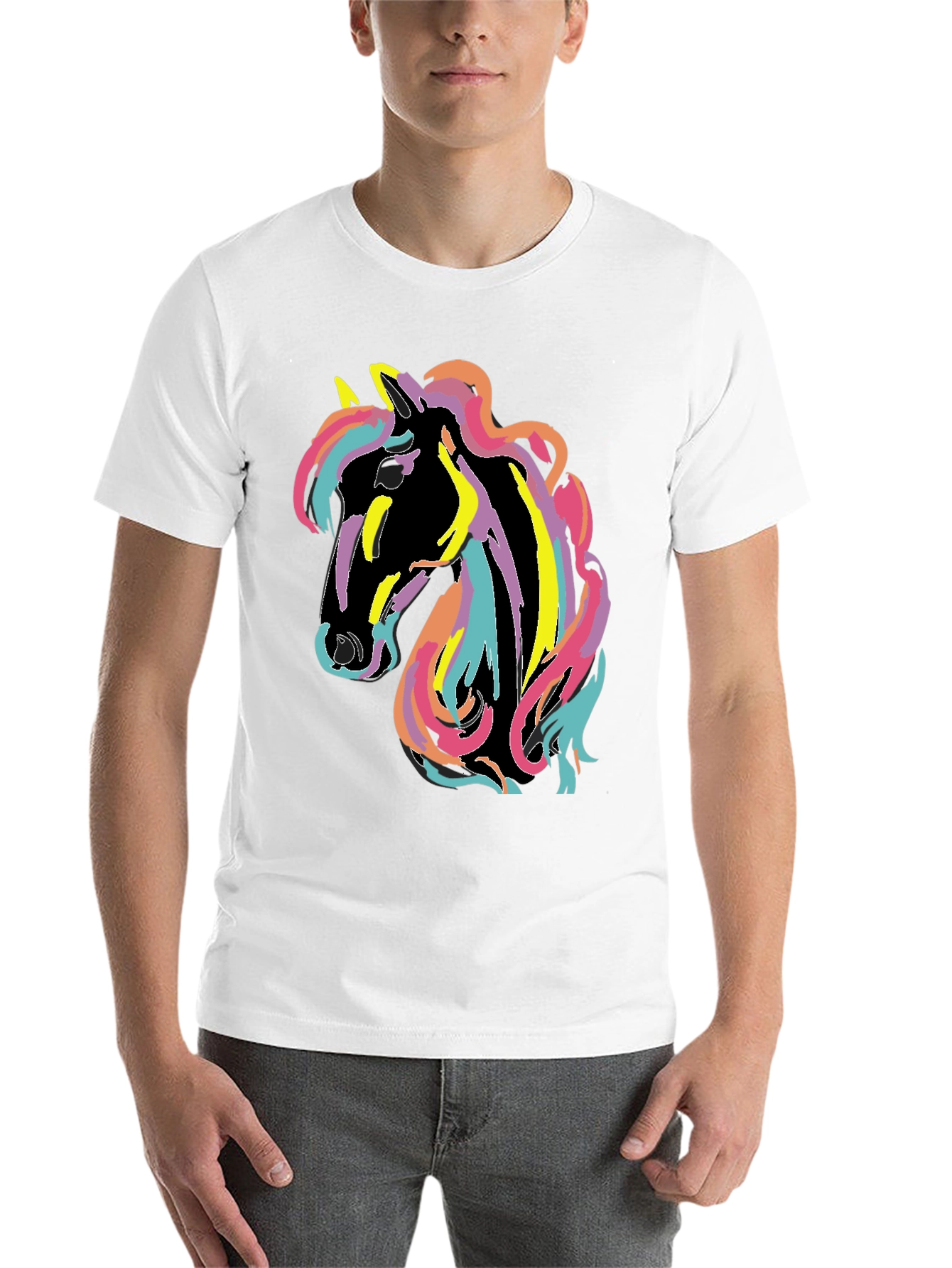 Black Rainbow Horse Graphic Tee - Men's Black T-Shirt view 14