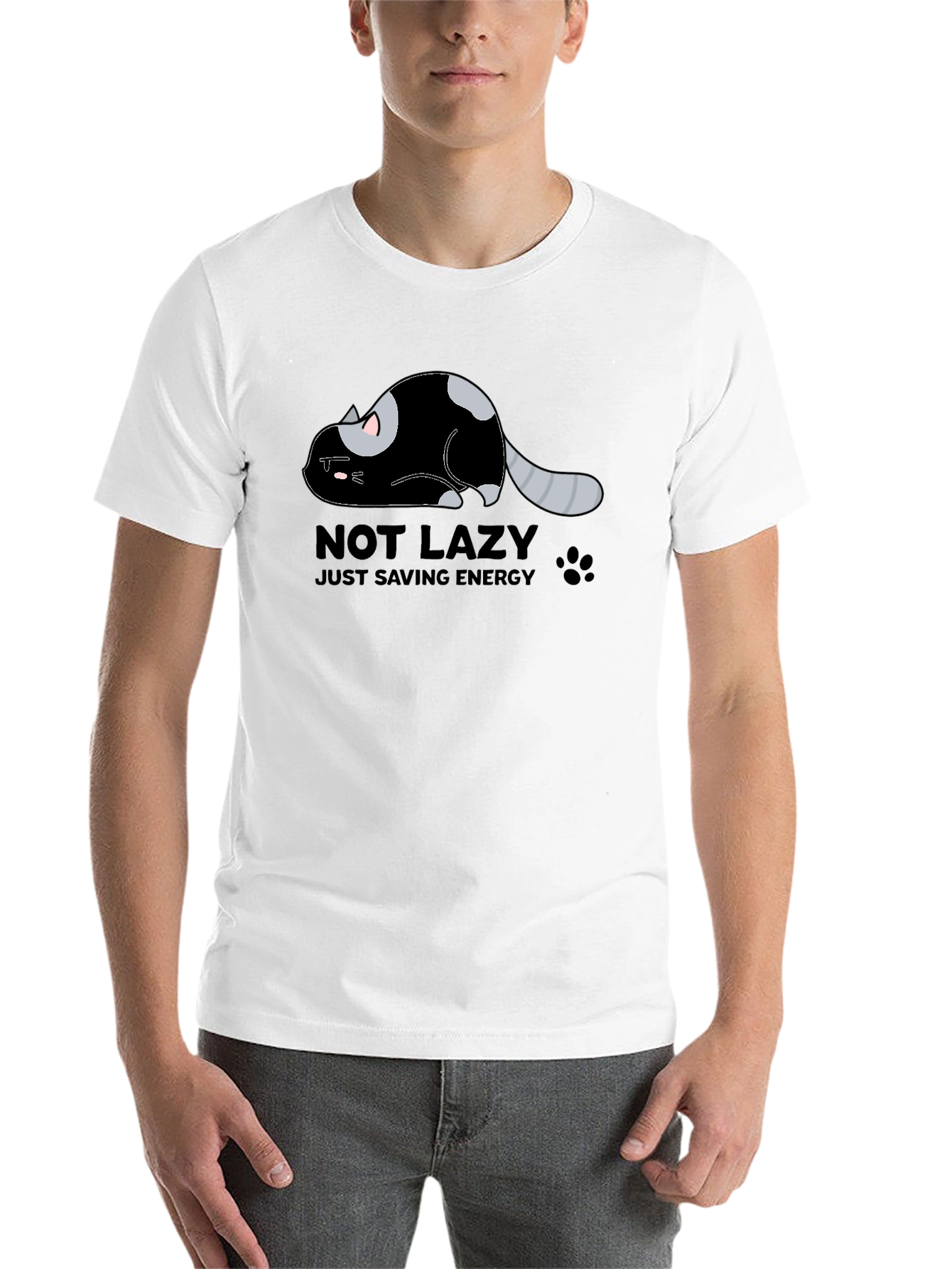 Black Lazy Cat Energy Saving Graphic Tee view 14