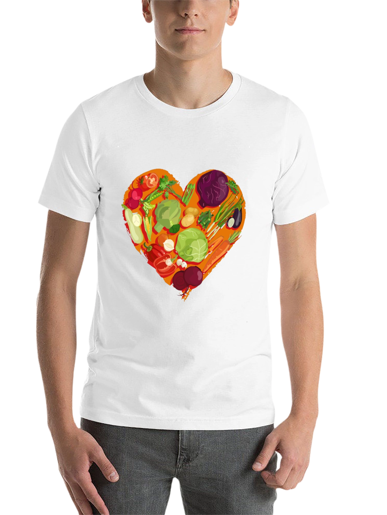 Black Vegetarian Heart Graphic T-Shirt - Black Cotton Tee view 14
