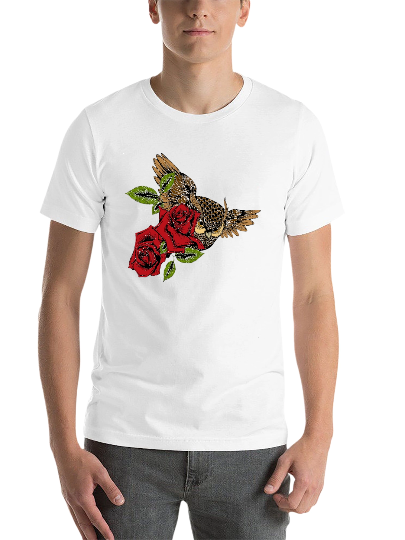Black Owl and Roses Graphic T-Shirt - Black view 14