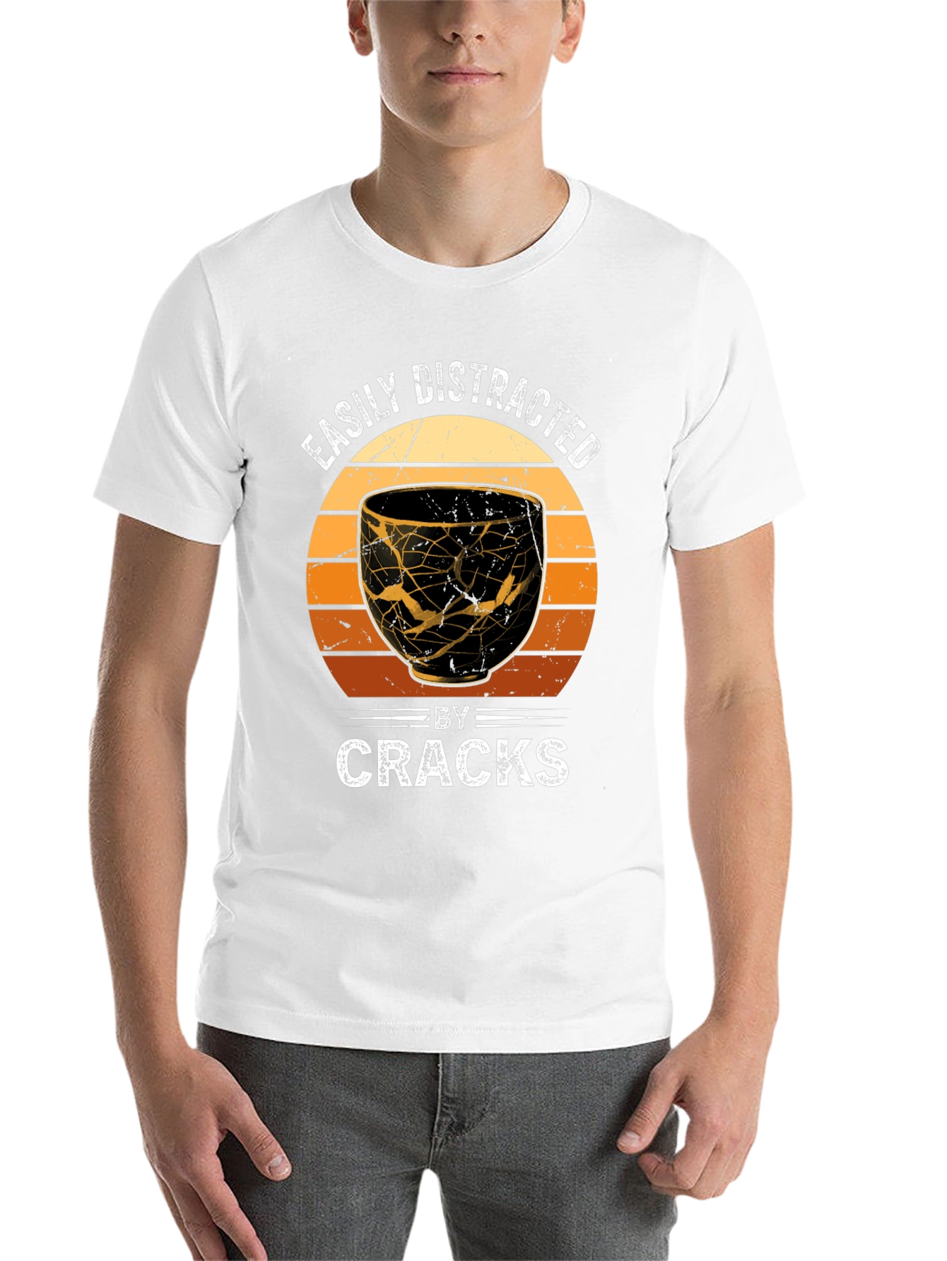 Black Easily Distracted By Cracks Kintsugi Style T-Shirt view 14