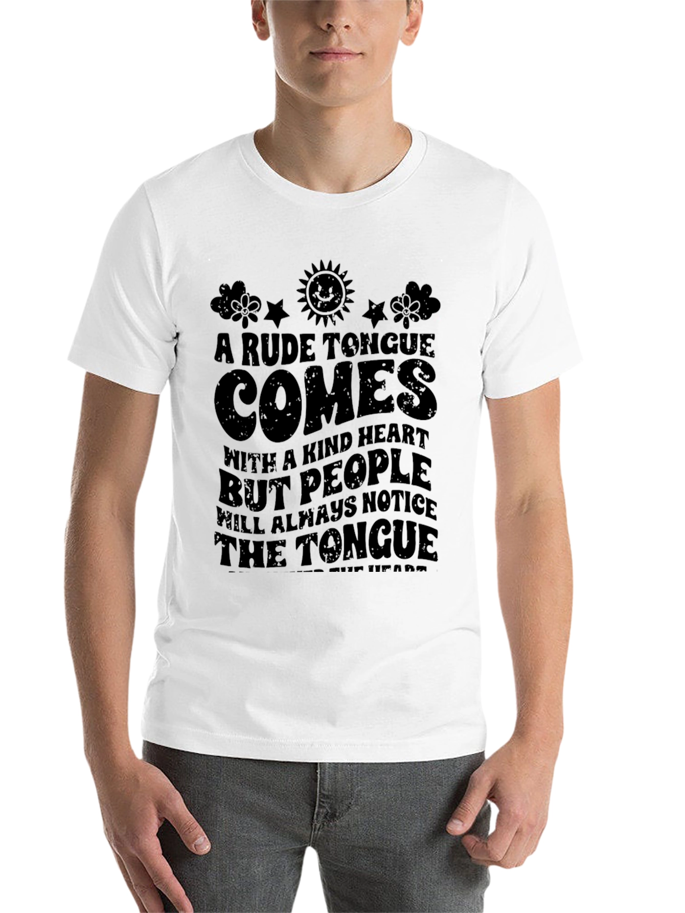 Black Rude Tongue Comes With A Kind Heart Graphic T-Shirt view 14