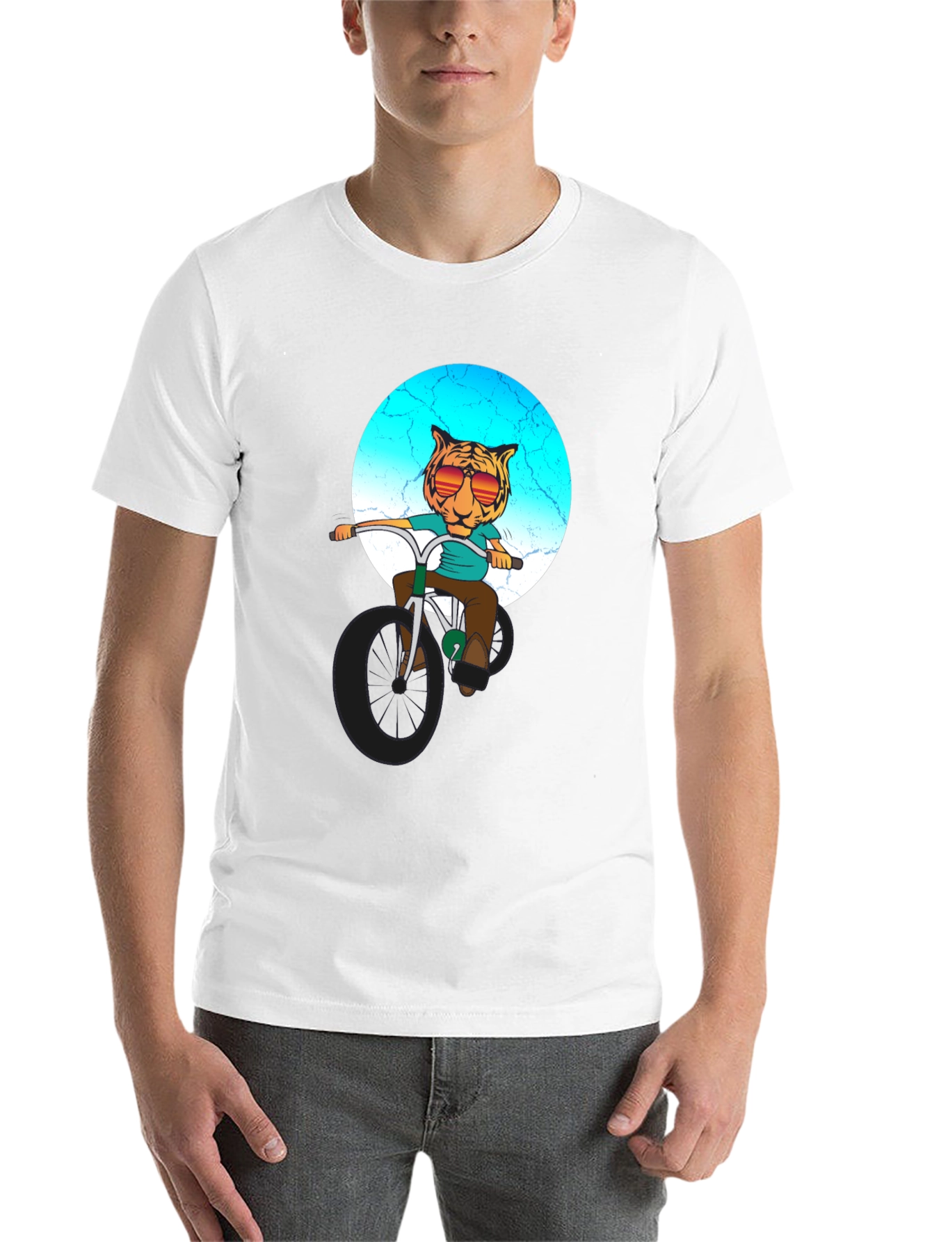 Black Cool Tiger Riding Bike Graphic T-Shirt view 14