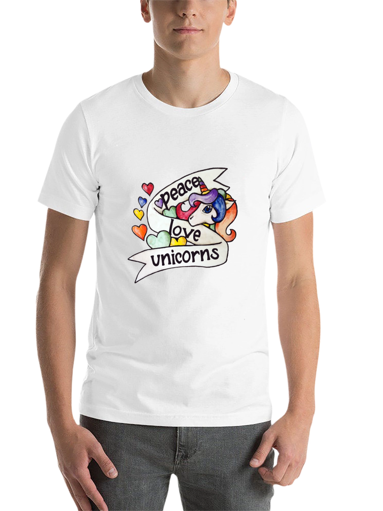 Peace Love Unicorns Graphic Tee - Black Cotton T-Shirt - 14