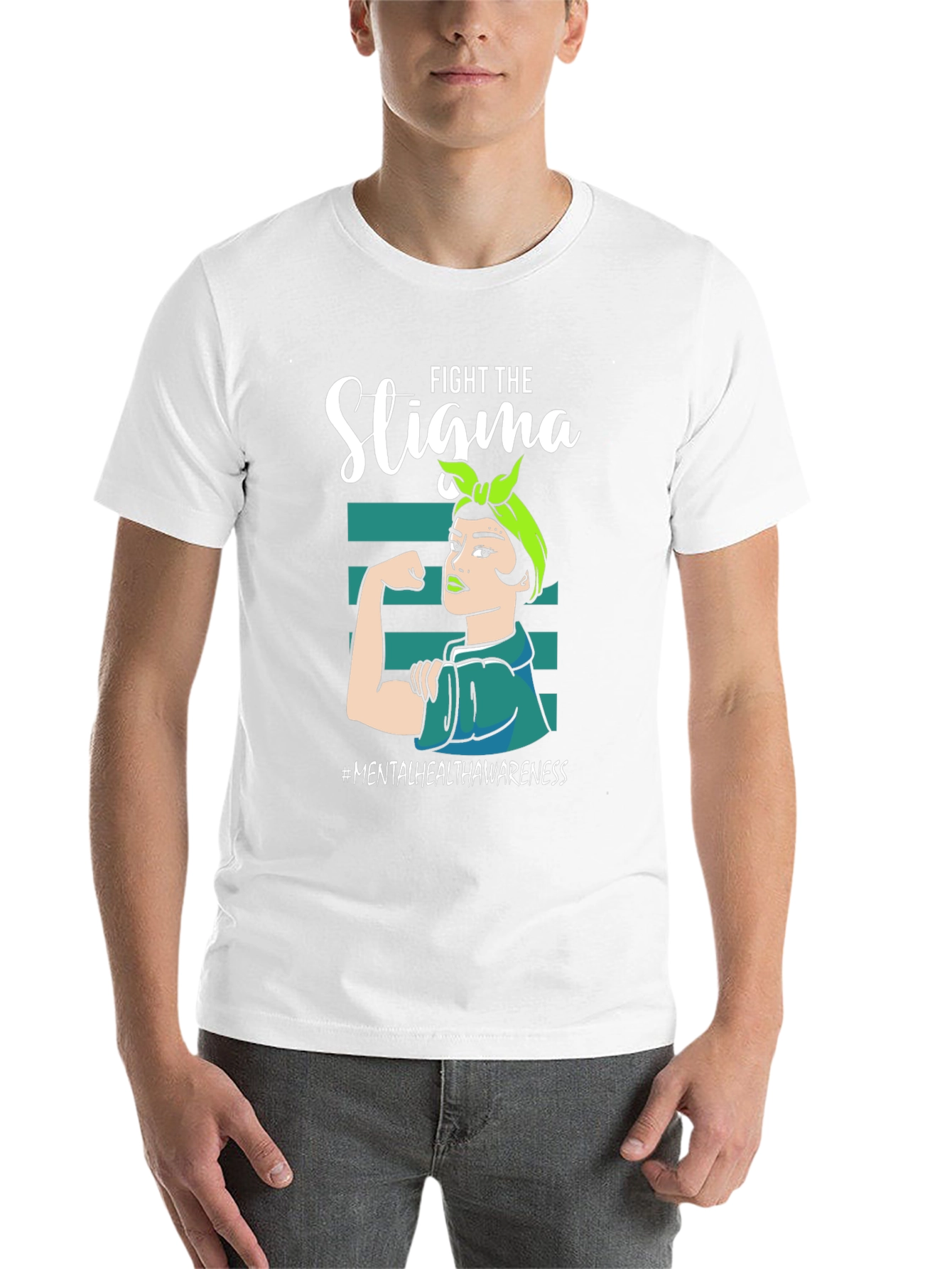 Black Fight the Stigma Mental Health Awareness T-Shirt view 14