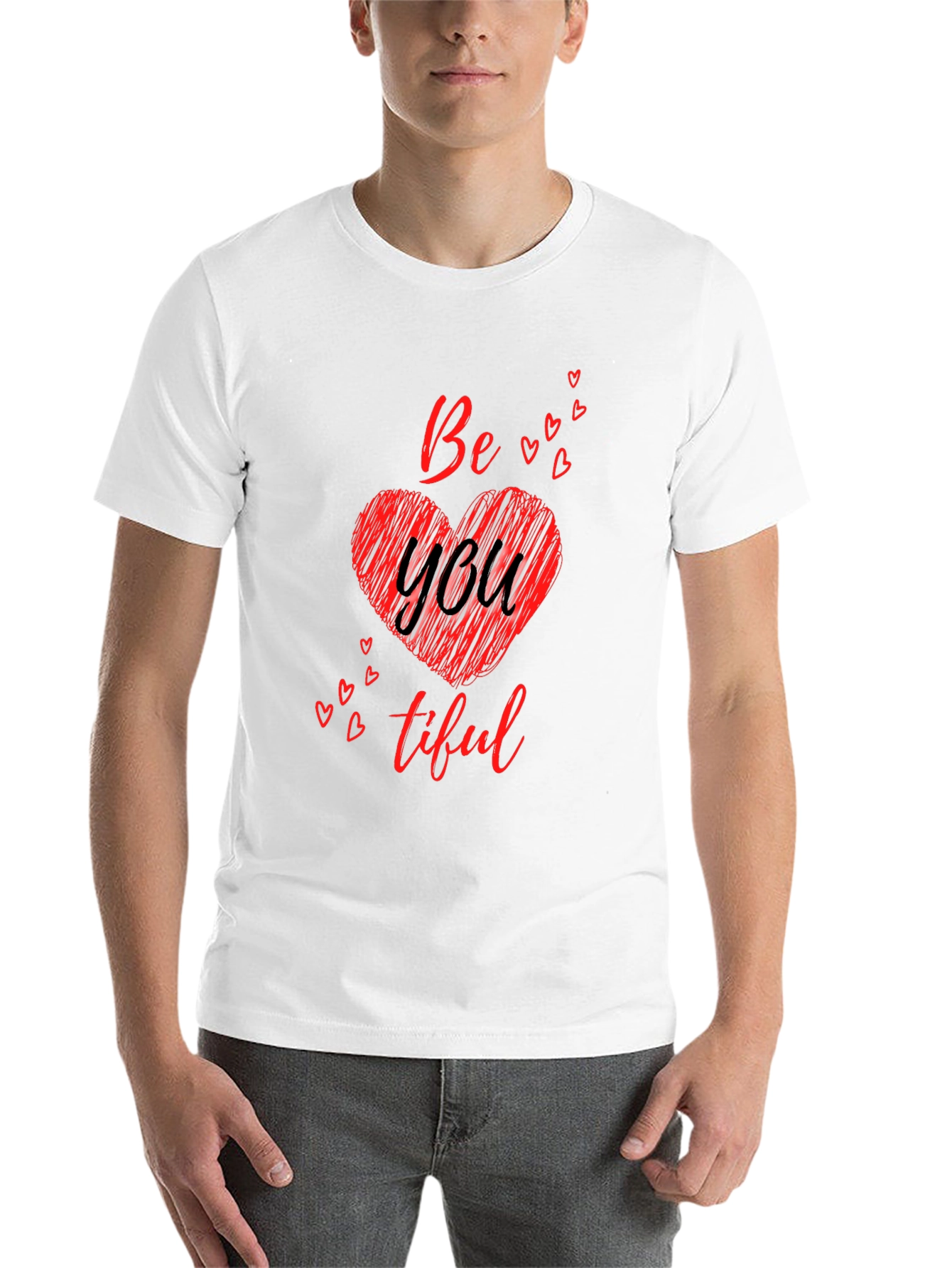 Black Be You Tiful Heart Tee - Soft Black Cotton Graphic T-Shirt view 14