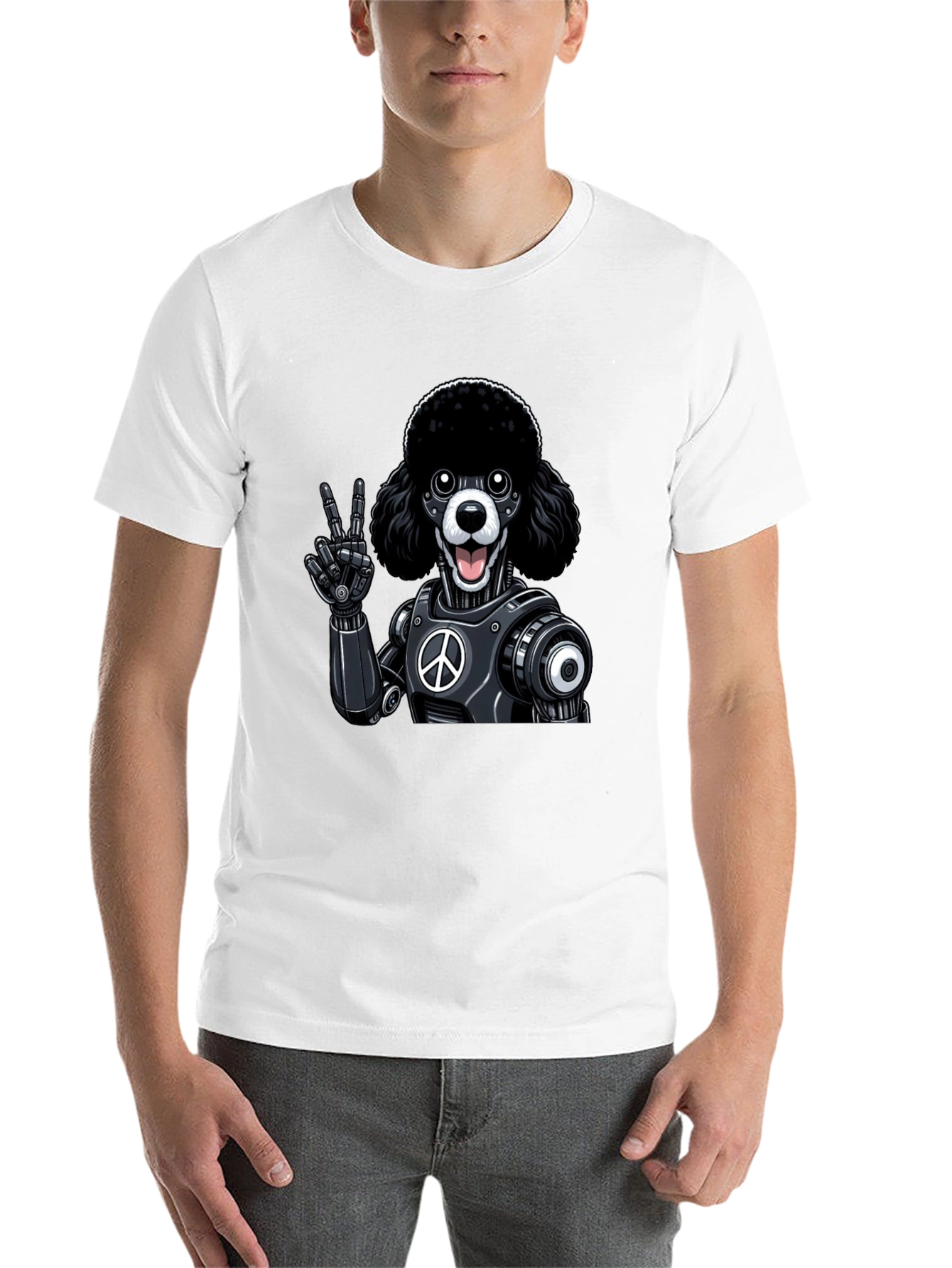 Black Peace Poodle Robot Graphic T-Shirt view 14