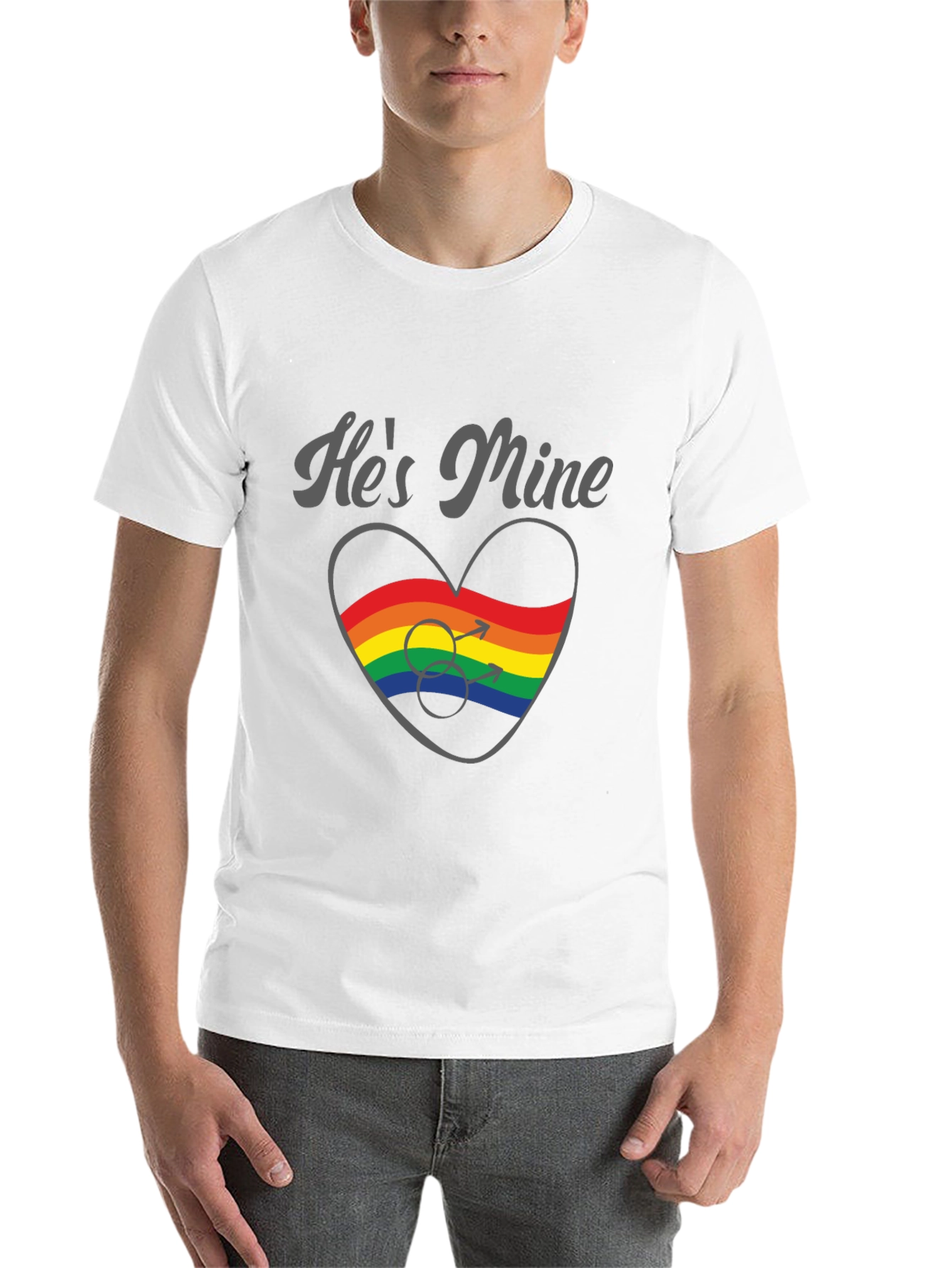 Black He's Mine Gay Pride Rainbow Heart T-Shirt view 14