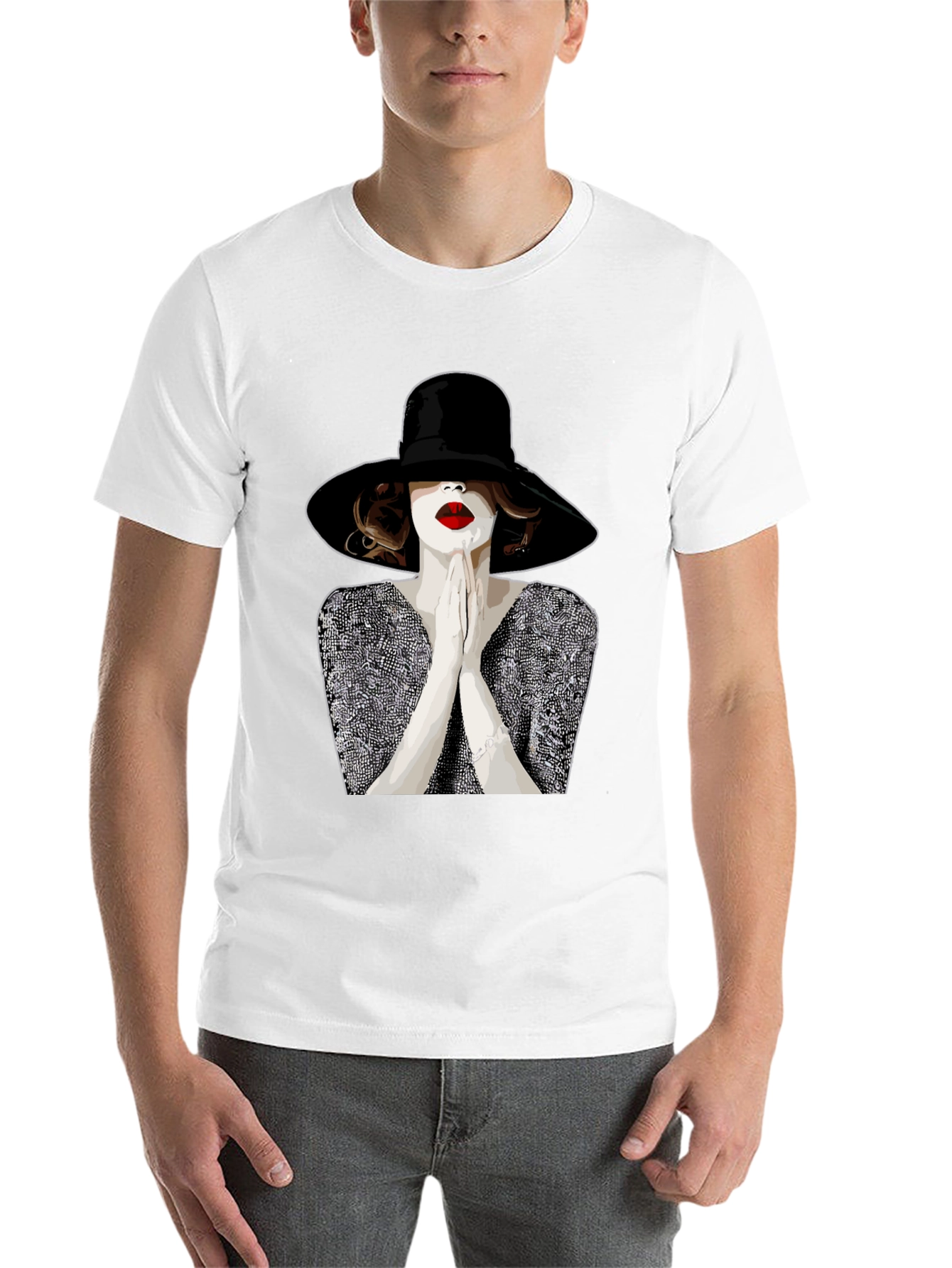 Black Stylish Graphic Tee - Woman with Hat view 14