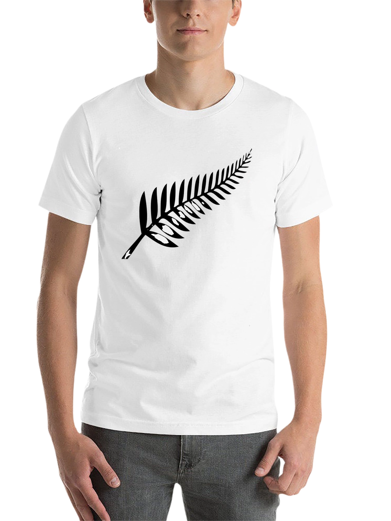 Black Men's Black T-Shirt with Silver Fern Design view 14