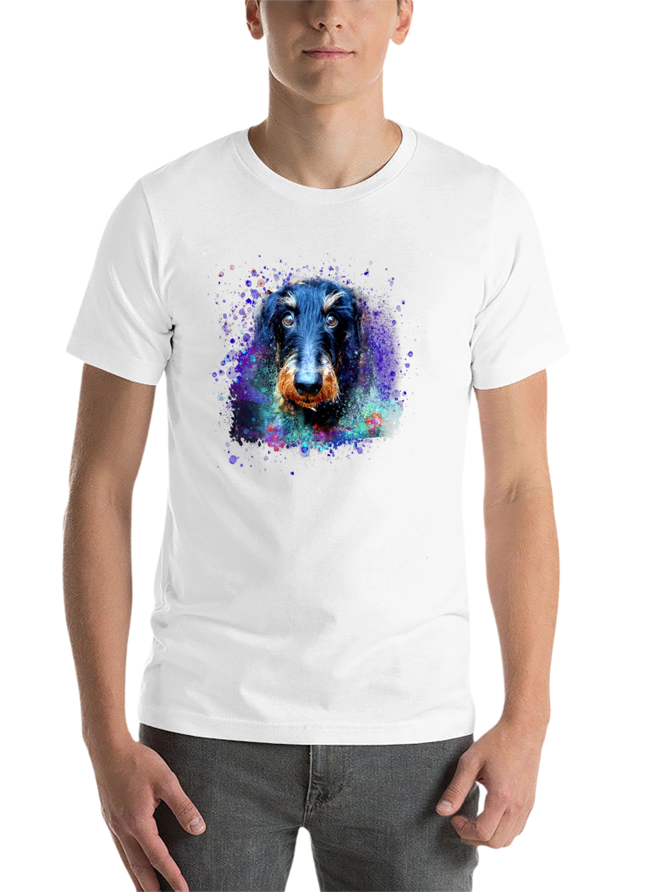 Black Dachshund Dog Watercolor Art Print Black T-Shirt view 14