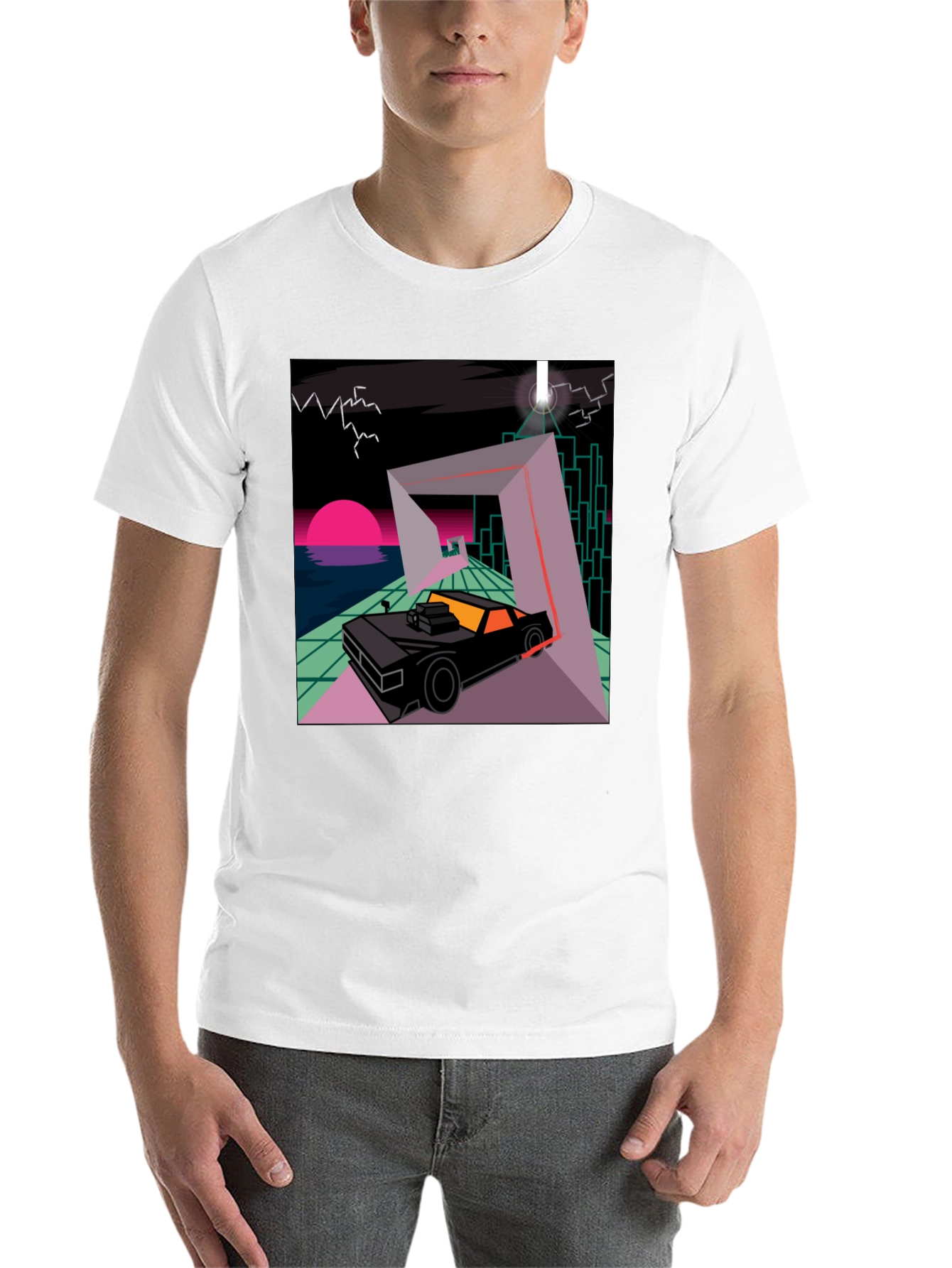 Black Retro Wave Car T-Shirt - Synthwave Design view 14