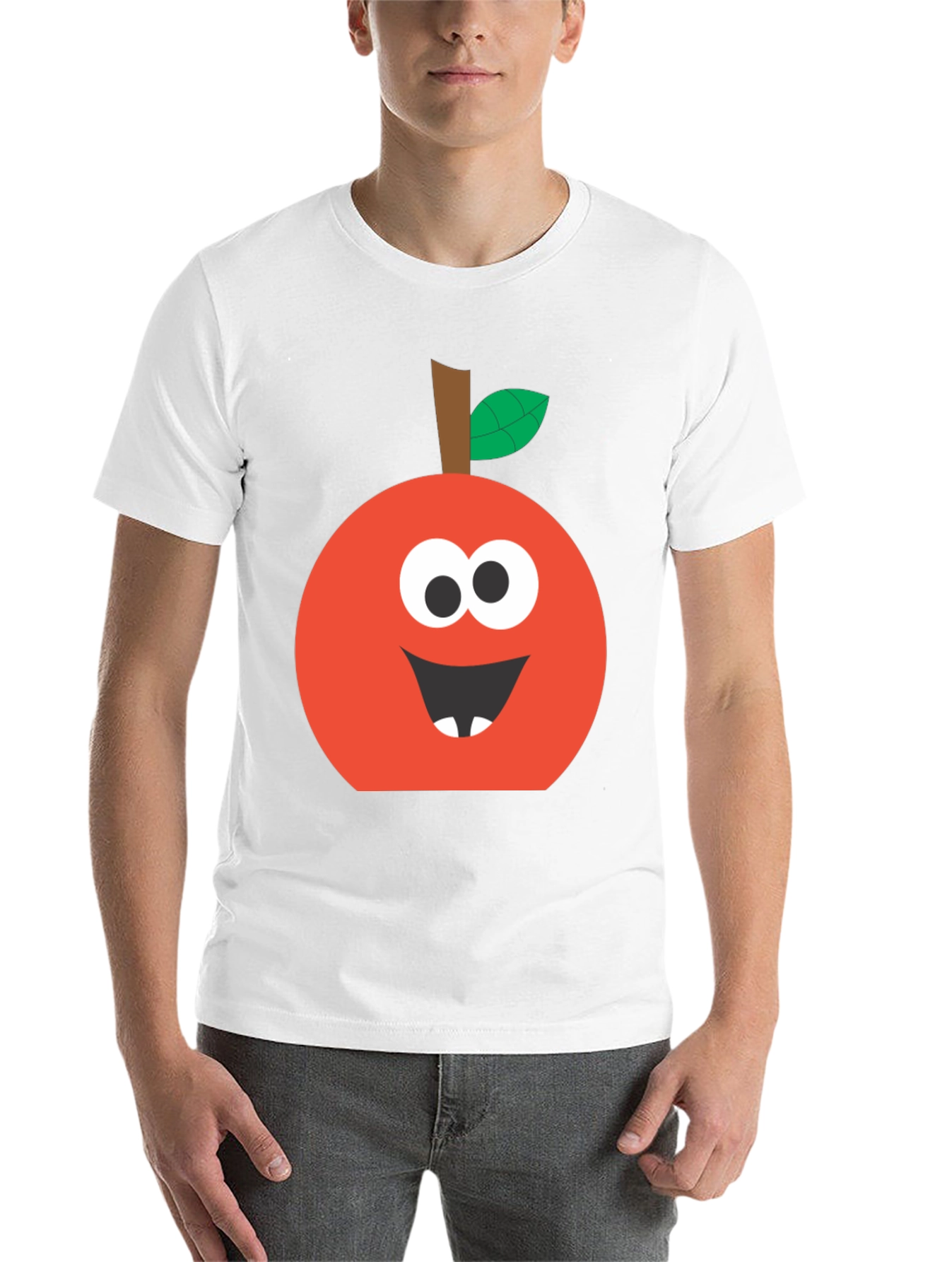 Black Funny Apple Face T-Shirt - Cute Cartoon Graphic Tee view 14