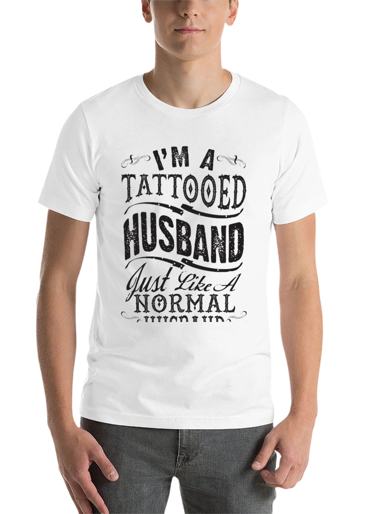 Black Tattooed Husband Tee - Funny Men's Graphic T-Shirt view 14