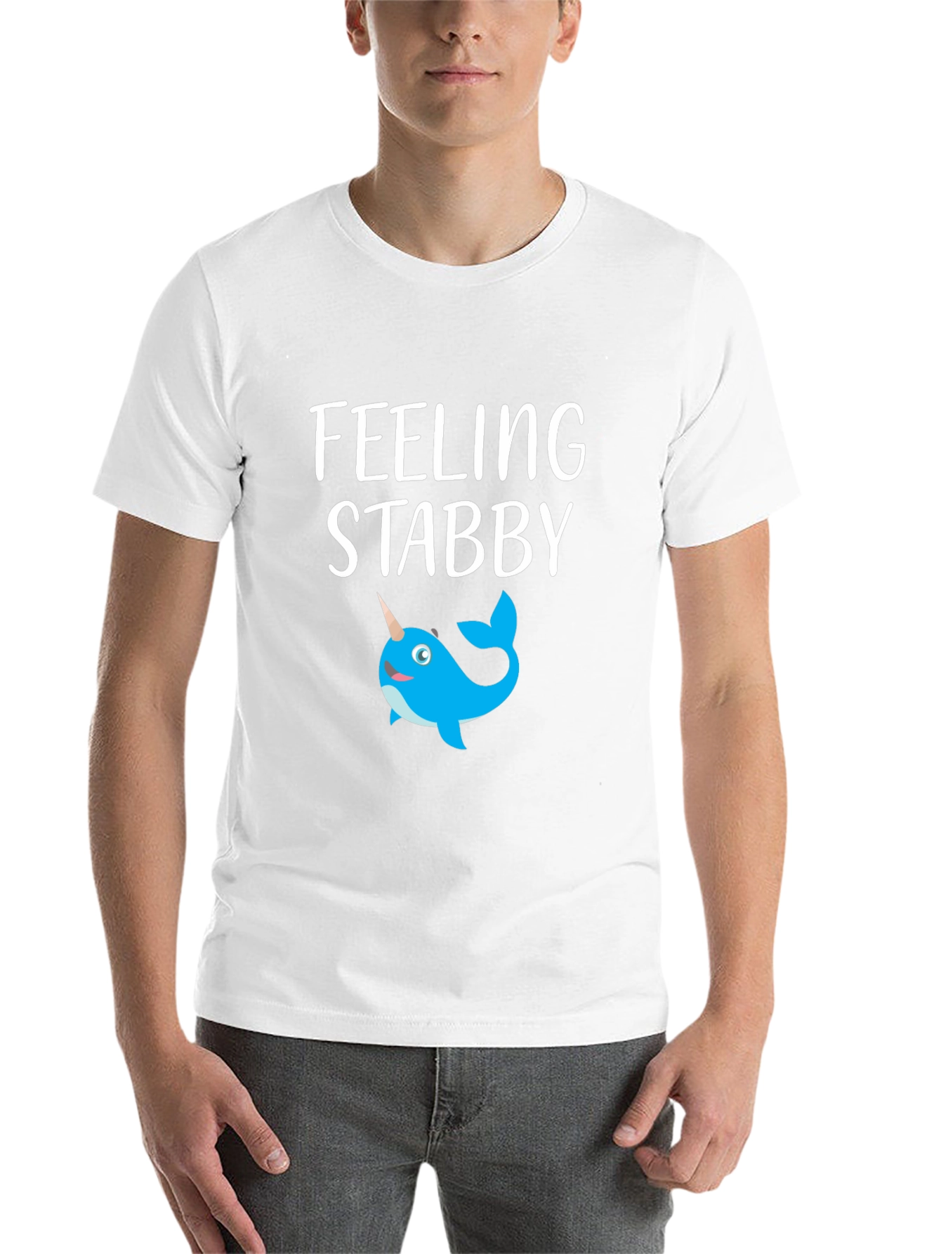 Black Feeling Stabby Narwhal Graphic T-Shirt - Black view 14