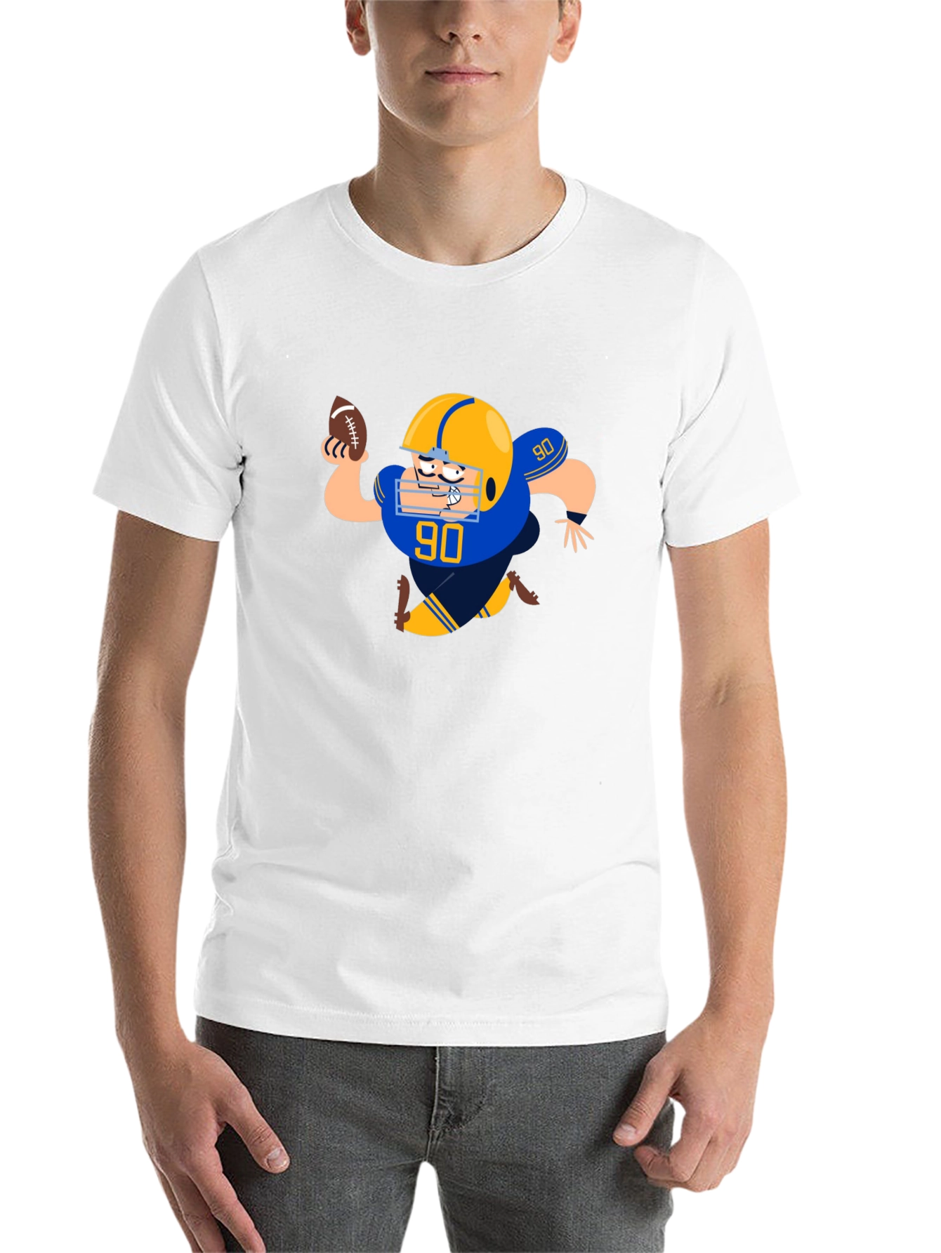 Black Football Player Cartoon Black T-Shirt view 14