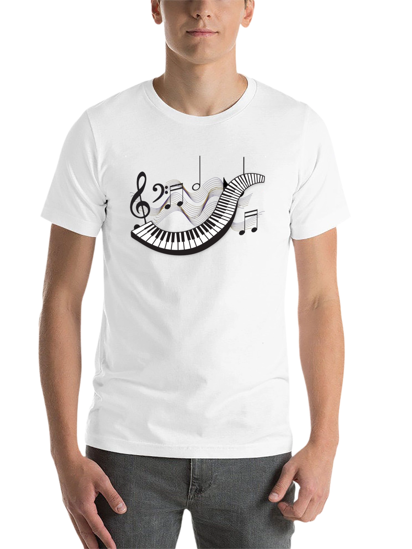 Black Piano Keys Music Notes Black T-Shirt view 14